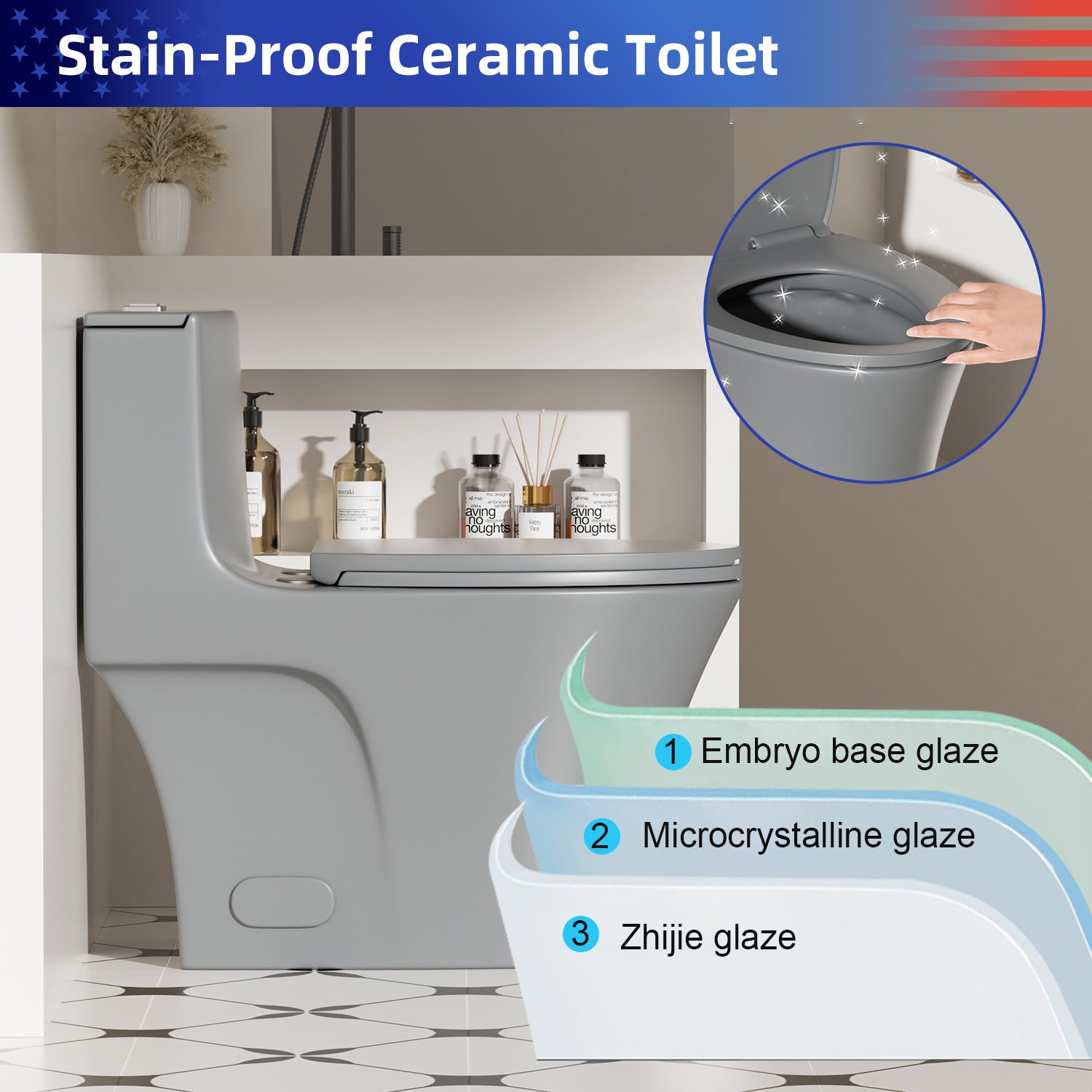 1.28/0.8 GPF Tornado Flush One-Piece Elongated Toilet, Siphonic S-Trap 12", Soft-Close Quick-Release Seat, Top Button Dual Flush, MAP 1000g, ADA Comfort Height 17"