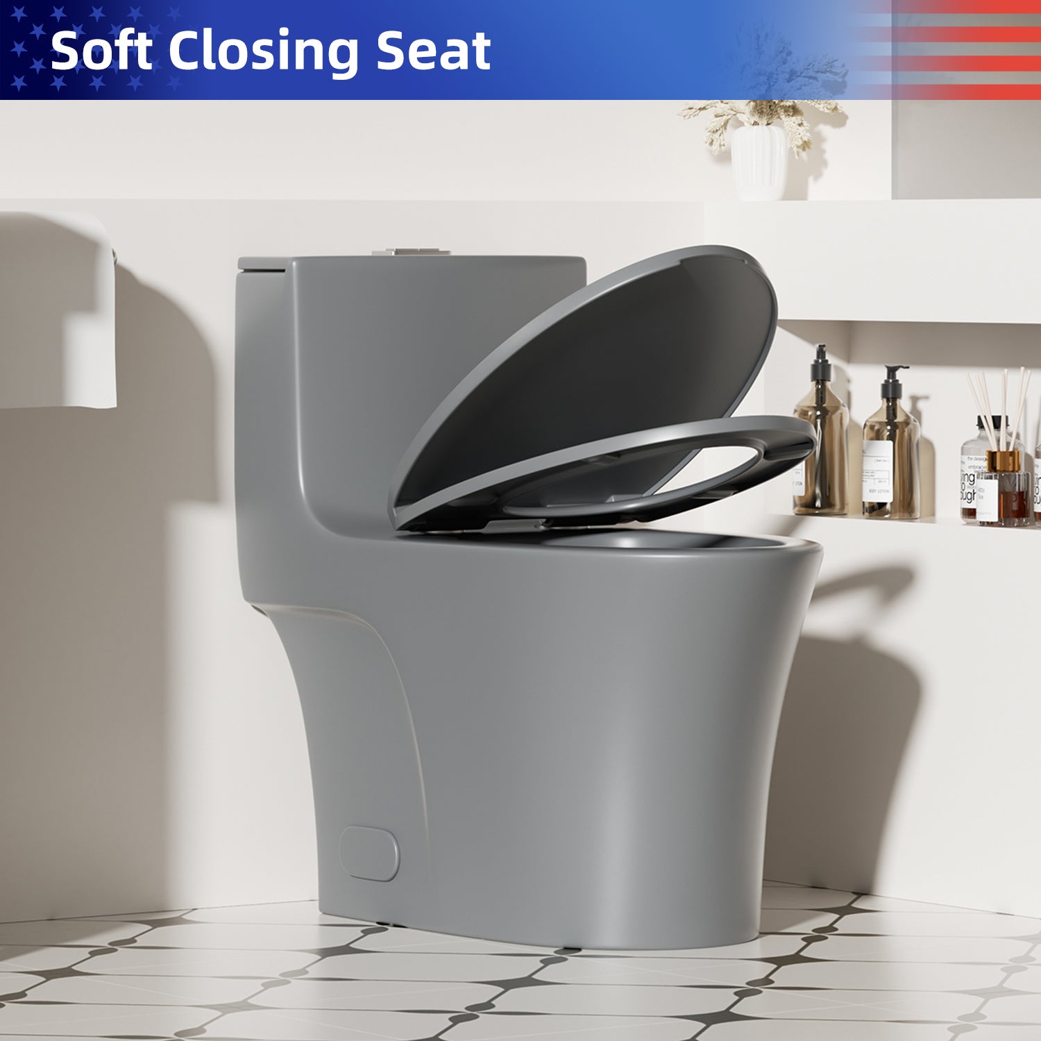1.28/0.8 GPF Tornado Flush One-Piece Elongated Toilet, Siphonic S-Trap 12", Soft-Close Quick-Release Seat, Top Button Dual Flush, MAP 1000g, ADA Comfort Height 17"