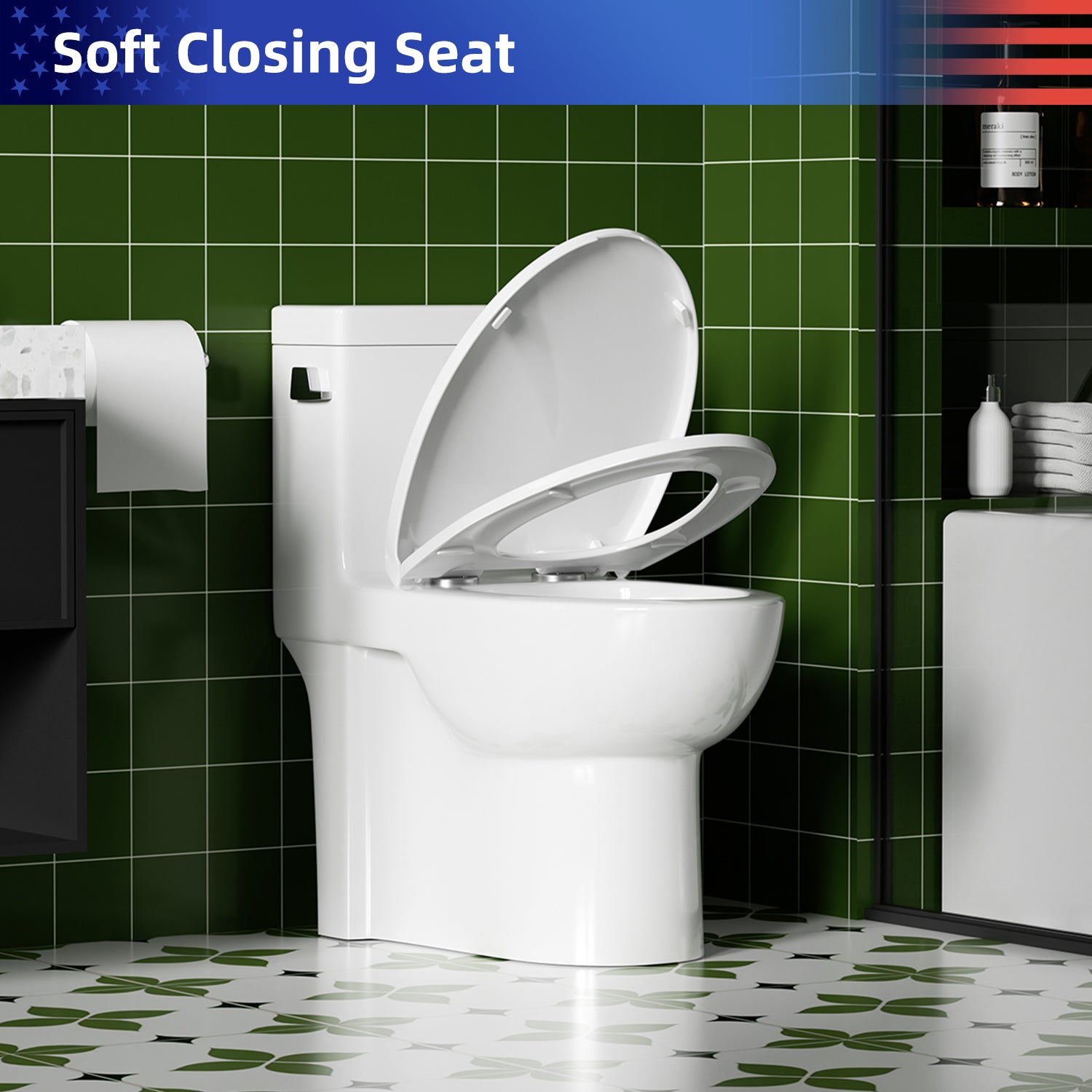 Gloss White 1.28 GPF Tornado Flush One-Piece Elongated Toilet, Siphonic Single Flush with Side Press, Soft-Close Quick-Release Seat, 1000g MAP, 17" ADA Comfort Height, 12" Rough-In