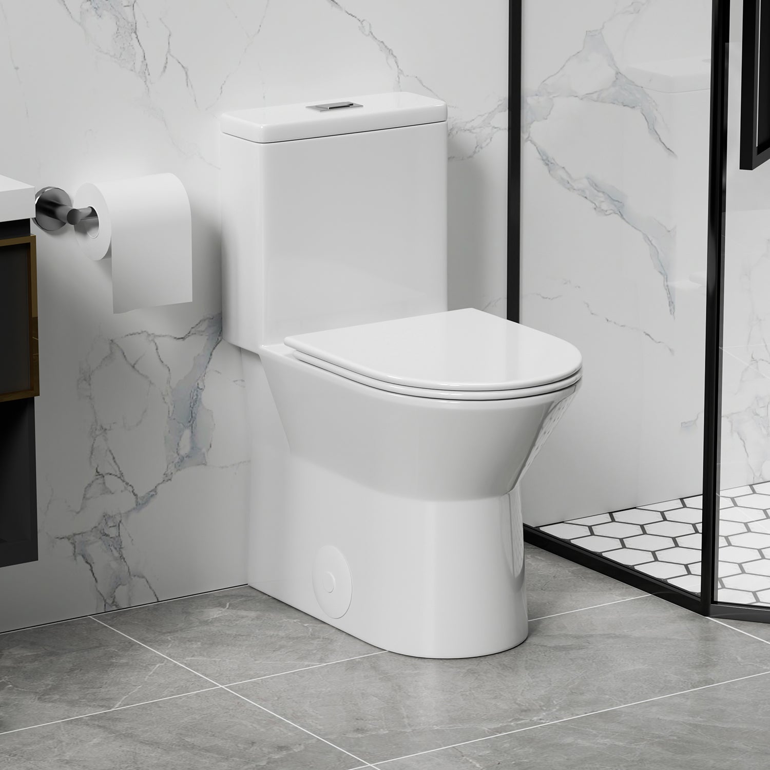 Gloss White 1.28/0.8 GPF Tornado Flush One-Piece Toilet, Rimless Siphonic Dual Flush Toilet with Soft-Close Seat, Semi-Elongated Bowl, 12" S-Trap, MAP 1000g, ADA Comfort Height 17"