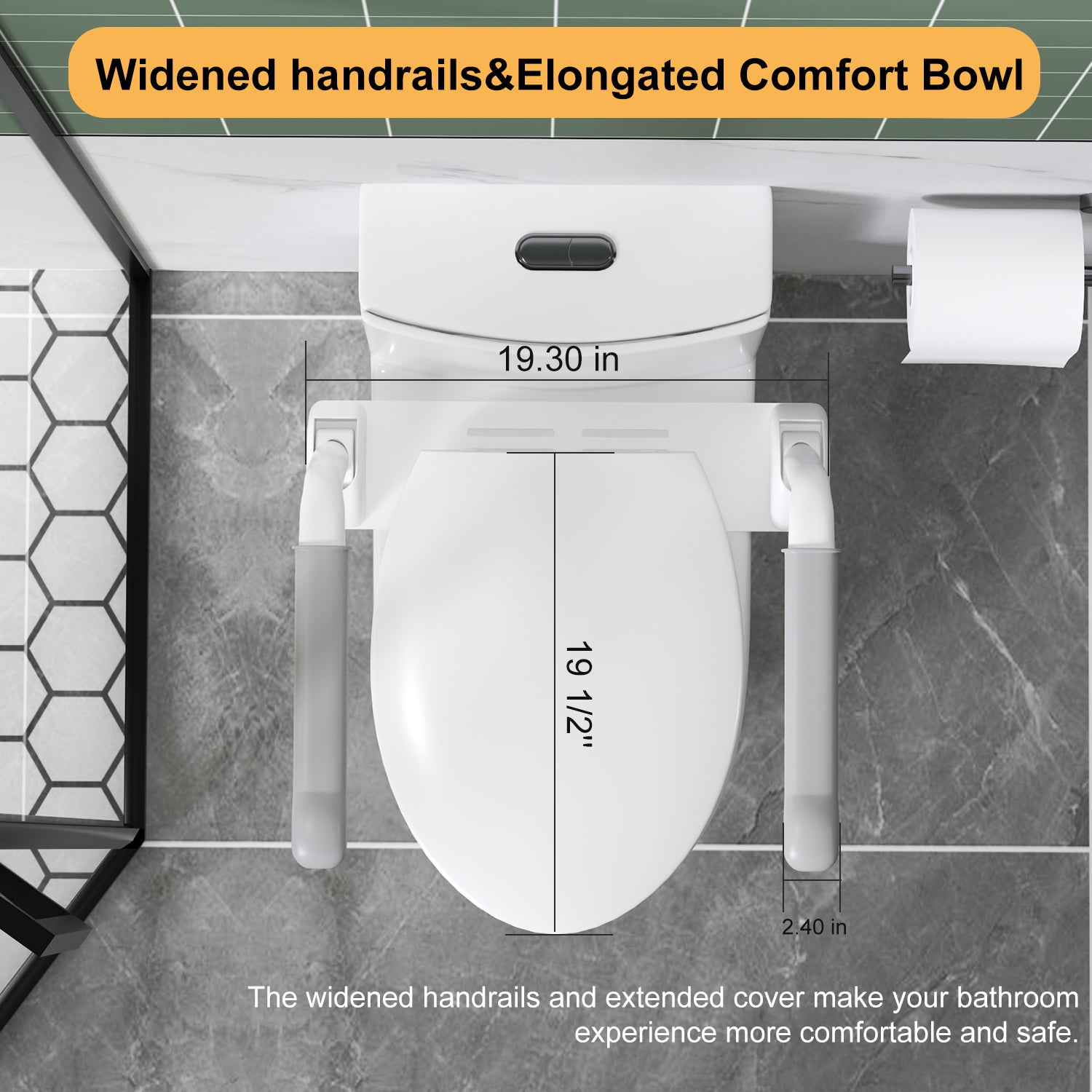 Glossy White 1.28/0.8 GPF Tornado Flush One-Piece Toilet with Armrests, Siphonic S-Trap 12", Soft-Close Seat, Dual Flush, MAP 1000g, 17" ADA Comfort Height