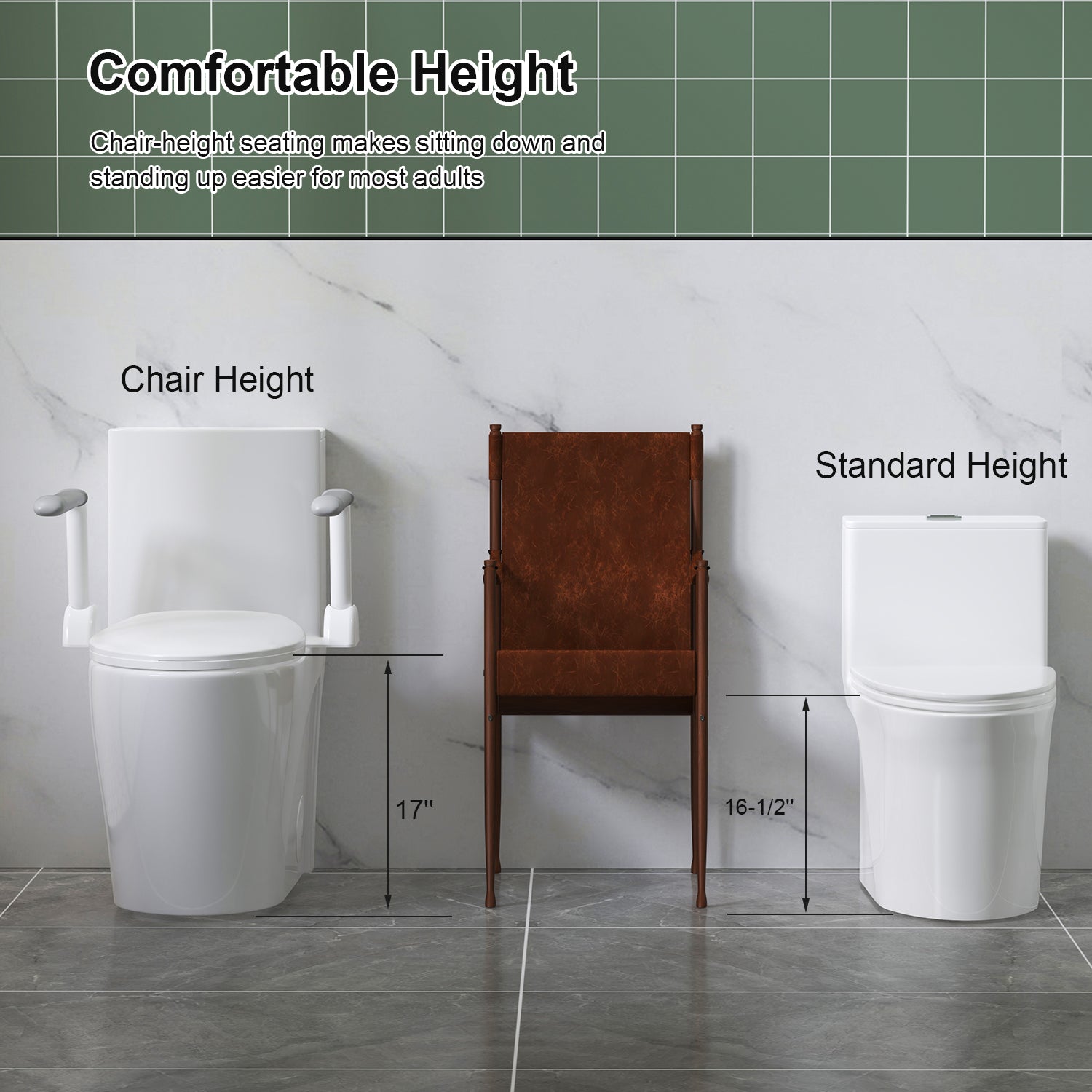 Glossy White 1.28/0.8 GPF Tornado Flush One-Piece Toilet with Armrests, Siphonic S-Trap 12", Soft-Close Seat, Dual Flush, MAP 1000g, 17" ADA Comfort Height