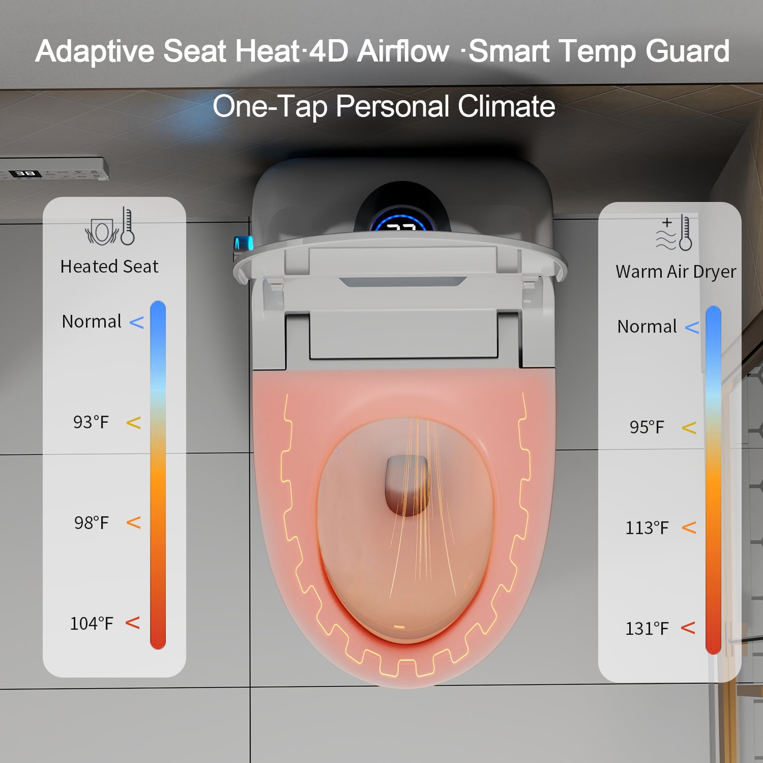 Smart Toilet Bidet Combo with Foot Sensor Open Cover & Seat, 1.28 GPF Siphon Jet Flush, Self-Cleaning Nozzle, 3-Level Heated Seat, Warm Air Dryer, Night Light, LED Display, Auto Flush, Soft-Close Seat, Remote & Knob Control