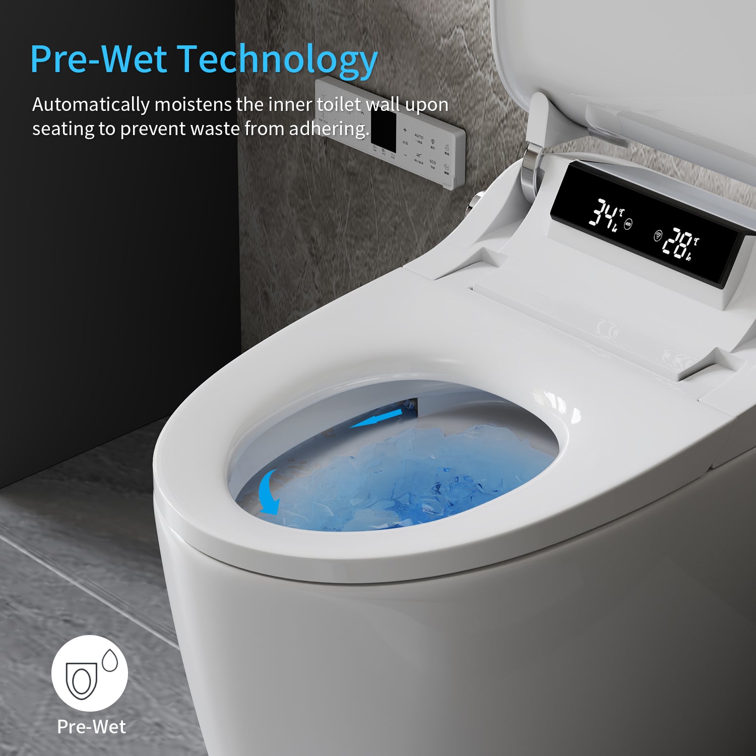 Smart Toilet Bidet Combo with Foot Sensor Open Cover & Seat, 1.28 GPF Siphon Jet Flush, Self-Cleaning Nozzle, Heated Seat, Warm Air Dryer, Night Light, LED Display, Remote & Knob Control, Auto Flush, Soft-Close Seat