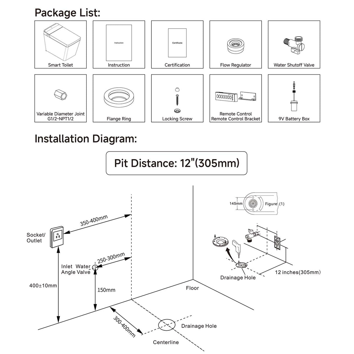 Rainlex Smart Toilet Bidet, One Piece Electric Toilet with Heated Seat, Auto Flush, Warm Air Dryer, Wireless Remote & Self Cleaning Nozzle (T31)