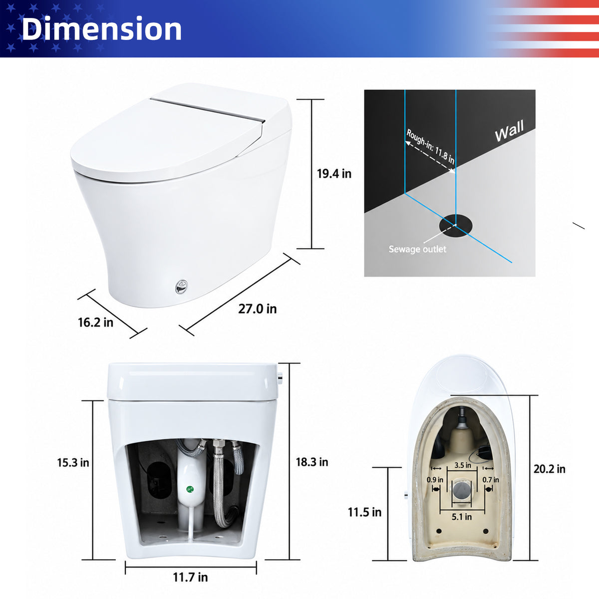 Rainlex Smart One Piece Toilet with Heated Seat, Dual Flush 1.0/1.28 GPF, Tankless Design, Foot Sensor, Night Light & Knob Control(T42)