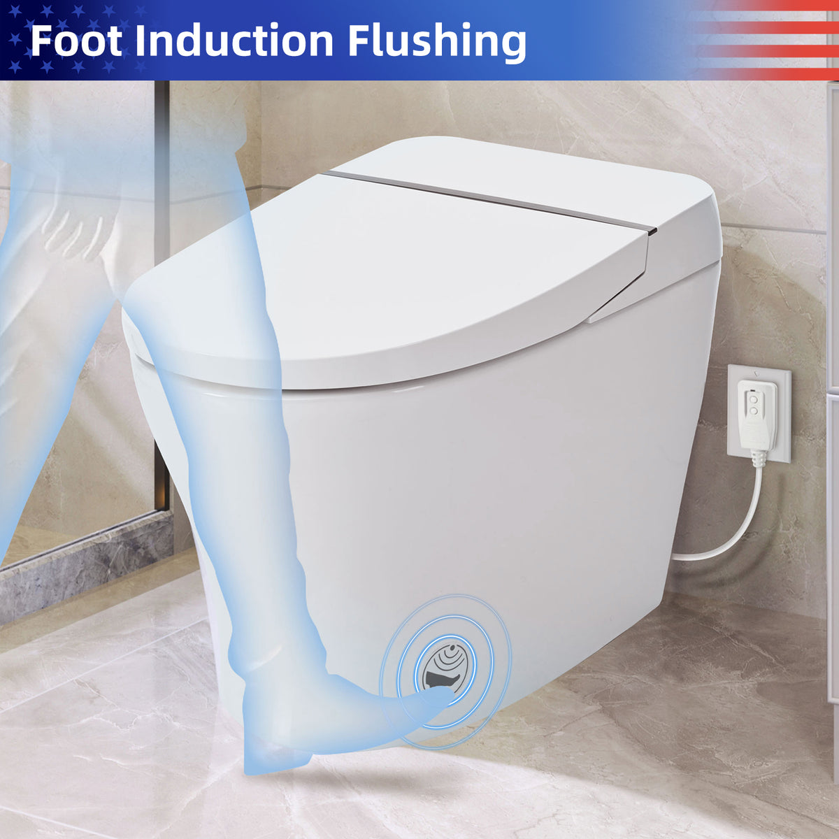 Rainlex Smart One Piece Toilet with Heated Seat, Dual Flush 1.0/1.28 GPF, Tankless Design, Foot Sensor, Night Light & Knob Control(T42)