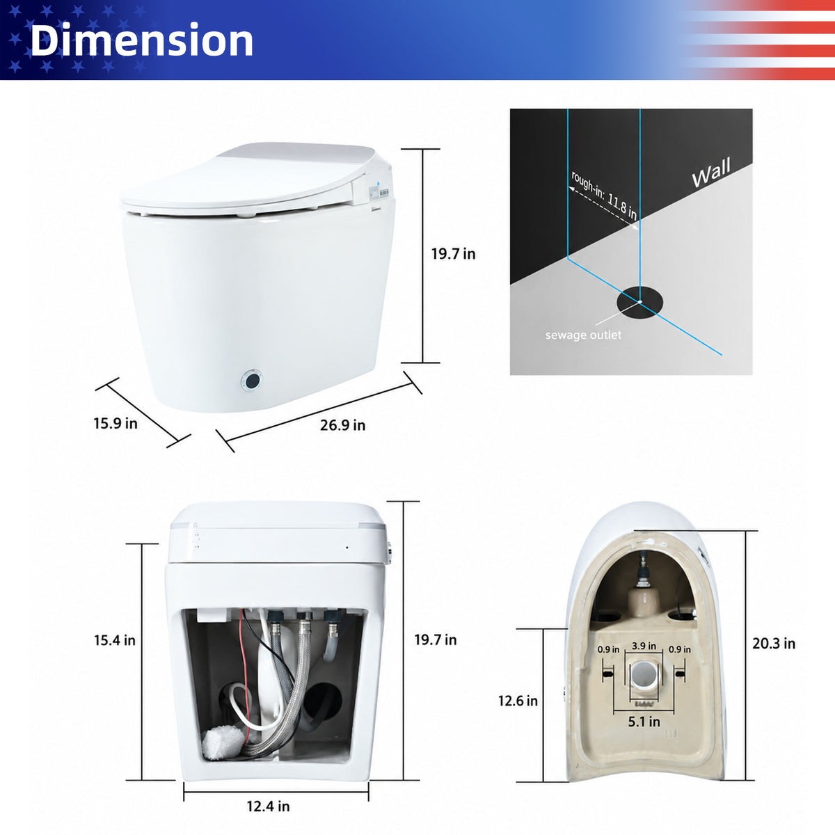 Rainlex Smart Tankless One Piece Toilet with Heated Seat, Auto Flush, Foot Sensor, Power Outage Flush, Night Light & Knob Control(T43)