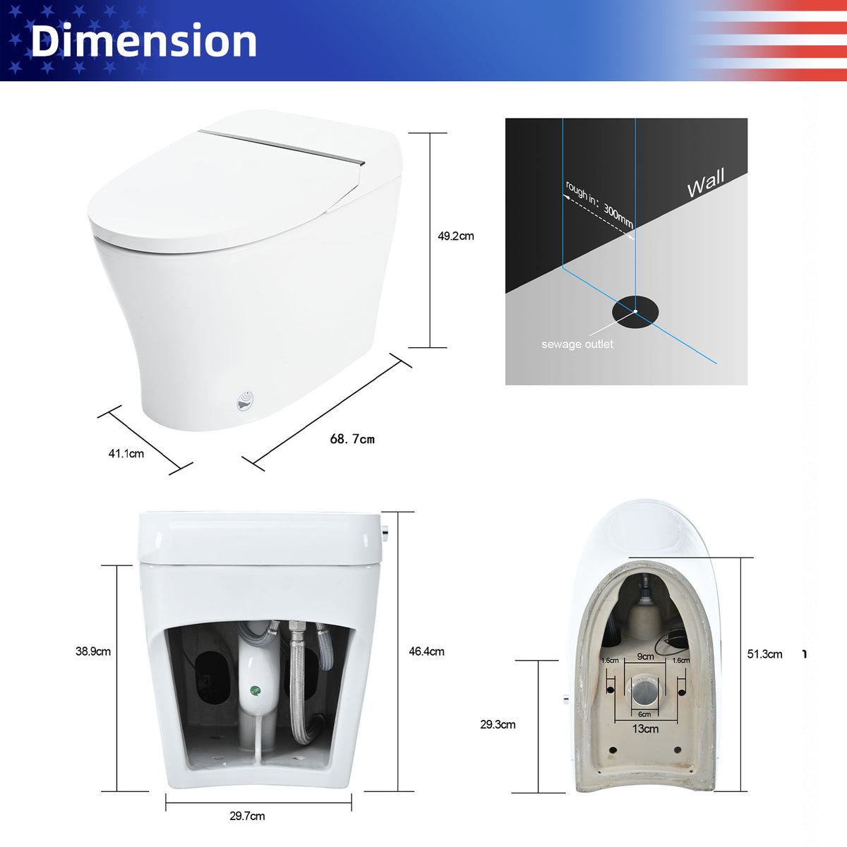Rainlex Tankless Smart Bidet Toilet with Self-Cleaning Nozzle, Dual Flush 1.0/1.28 GPF, Foot Sensor, Night Light & Knob Control(T44)