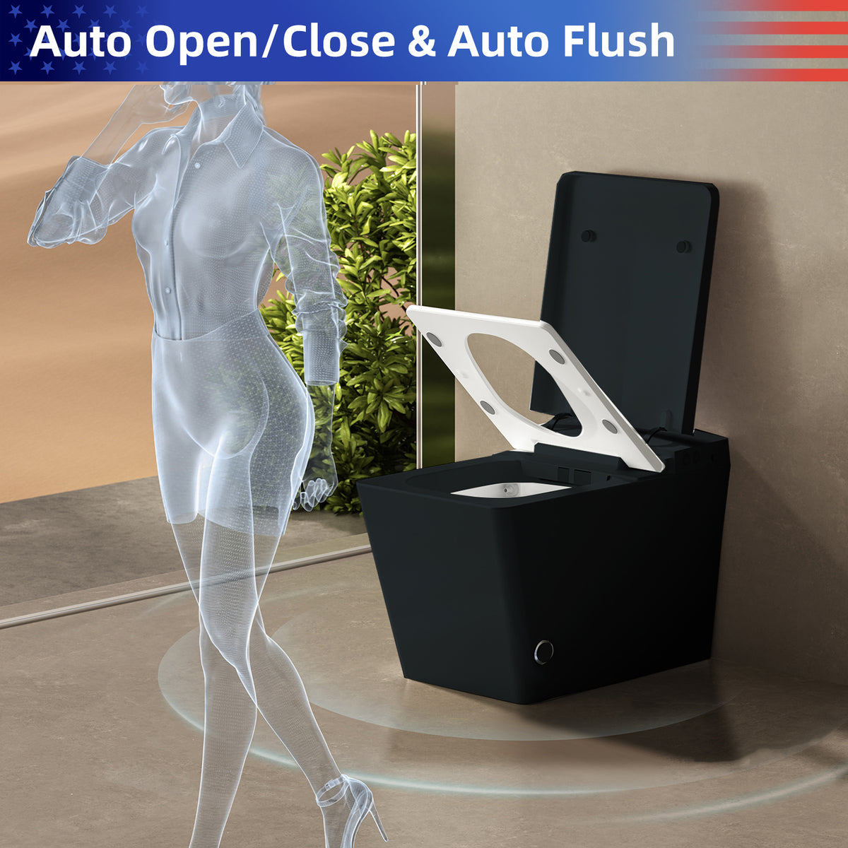 Rainlex Square Smart Bidet Toilet with Built-in Tank, Heated Seat, Instant Warm Water Wash, Auto Flush, Foot Sensor & Remote Control(T45)