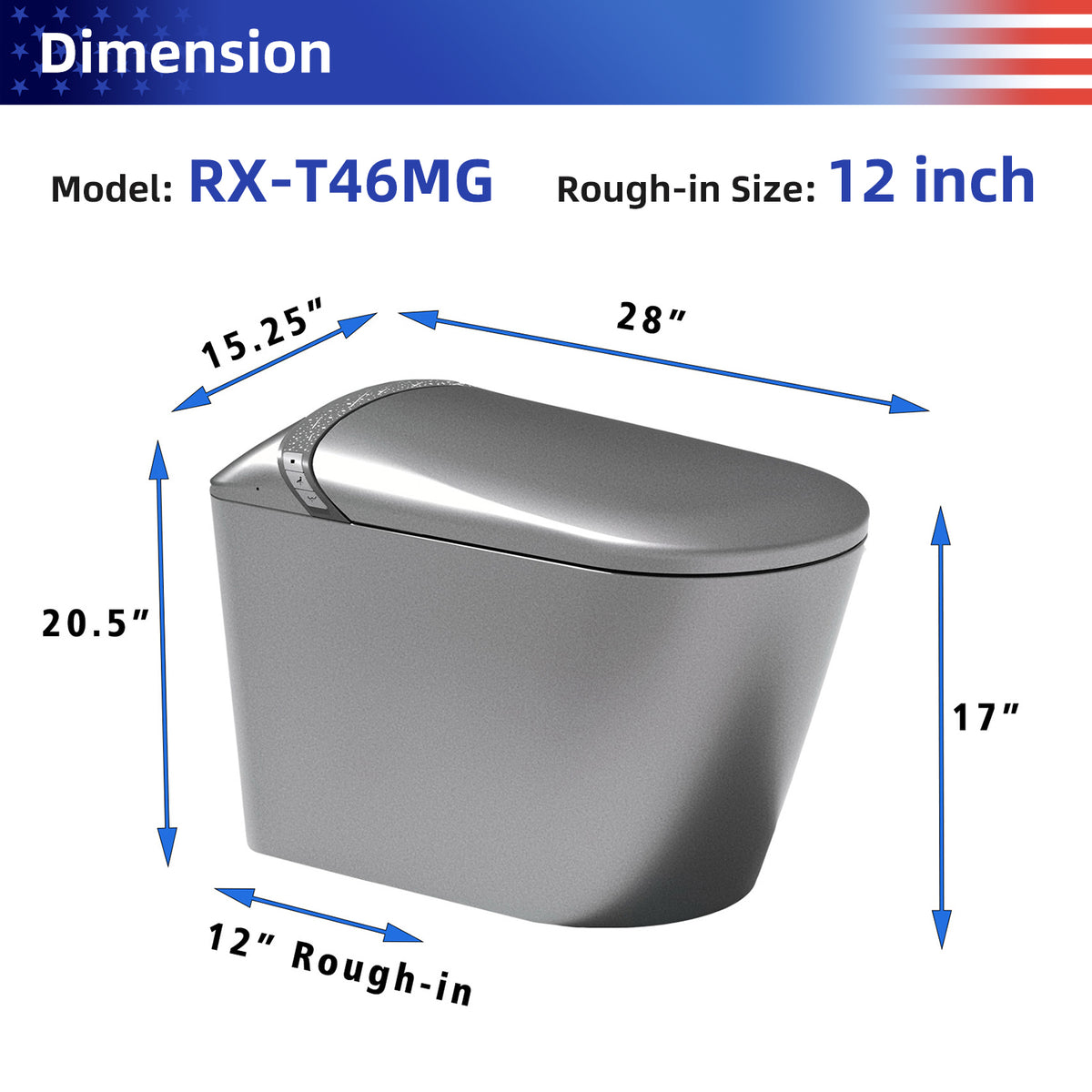 Rainlex Tankless Smart Bidet Toilet with Auto Open Lid, Heated Seat, Warm Water Wash, Dryer, Foot Sensor & Remote Control(T46)