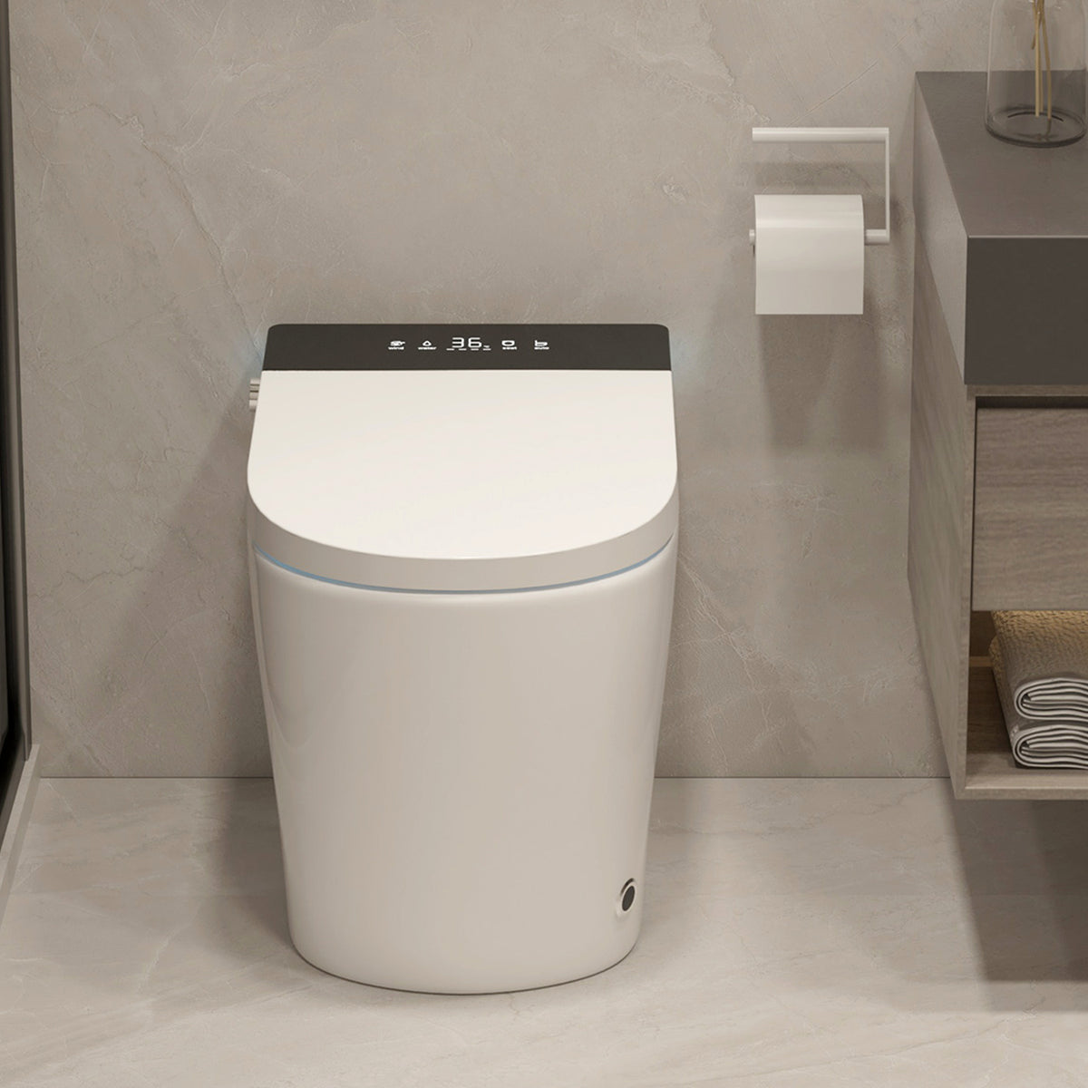 Rainlex Compact Tankless Smart Bidet Toilet with ADA Height, Auto Open Lid, Heated Seat, Warm Water Wash, Dryer & Remote Control(T47)