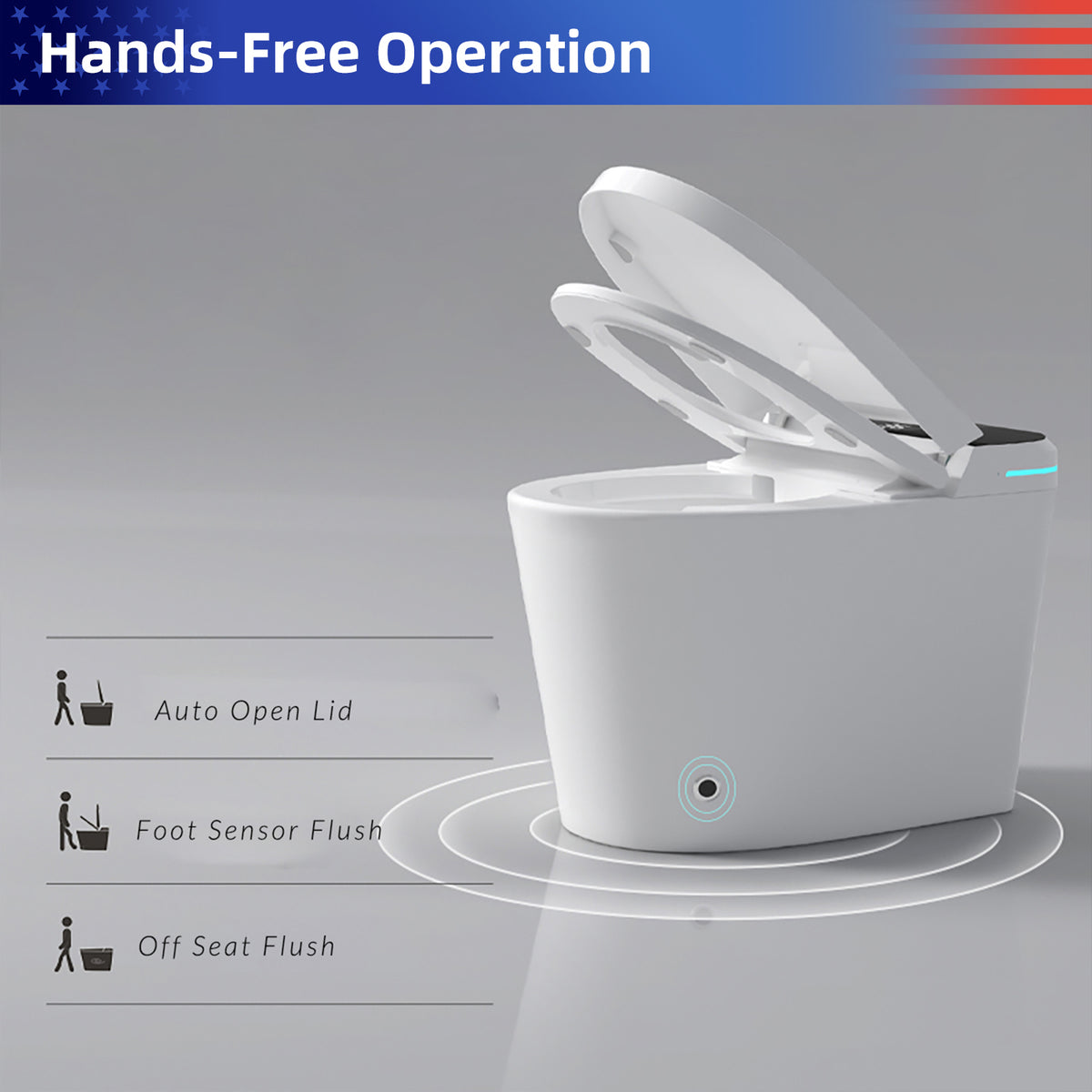 Rainlex Smart Bidet Toilet with Auto Open Lid, Heated Seat, Warm Water Wash, Dryer, Foot Sensor, LED Display & Remote Control(T48)