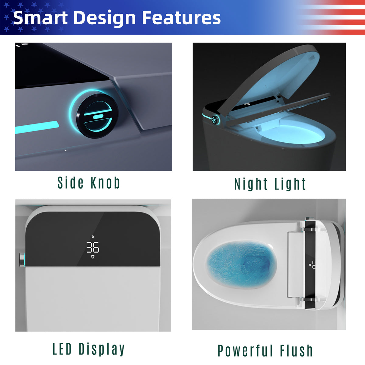 Rainlex Smart Bidet Toilet with Auto Open Lid, Heated Seat, Warm Water Wash, Dryer, Foot Sensor, LED Display & Remote Control(T48)