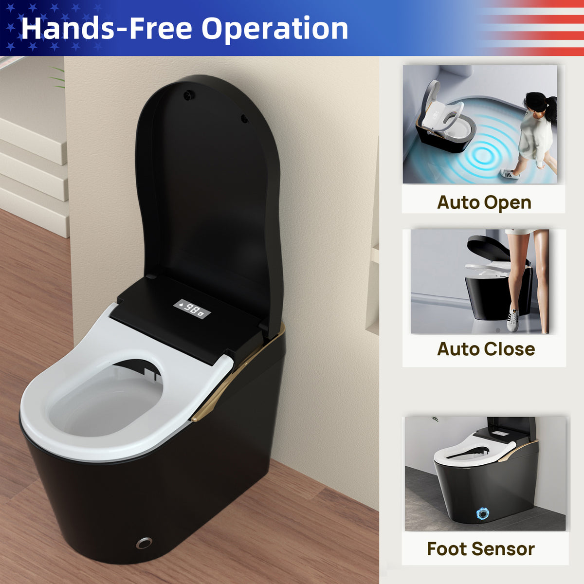 Rainlex ADA Height Smart Bidet Toilet with Auto Open Lid, Heated Seat, Warm Water Wash, Dryer, Foam Shield & Remote Control(T49)