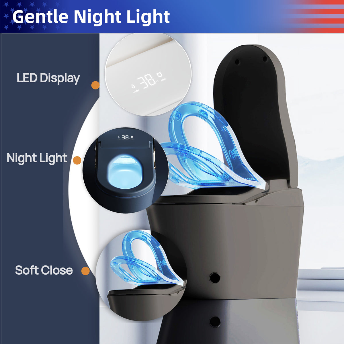 Rainlex ADA Height Smart Bidet Toilet with Auto Open Lid, Heated Seat, Warm Water Wash, Dryer, Foam Shield & Remote Control(T49)