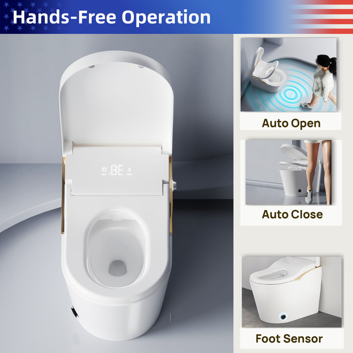 Rainlex ADA Height Smart Bidet Toilet with Auto Open Lid, Heated Seat, Warm Water Wash, Dryer, Foam Shield & Remote Control(T49)