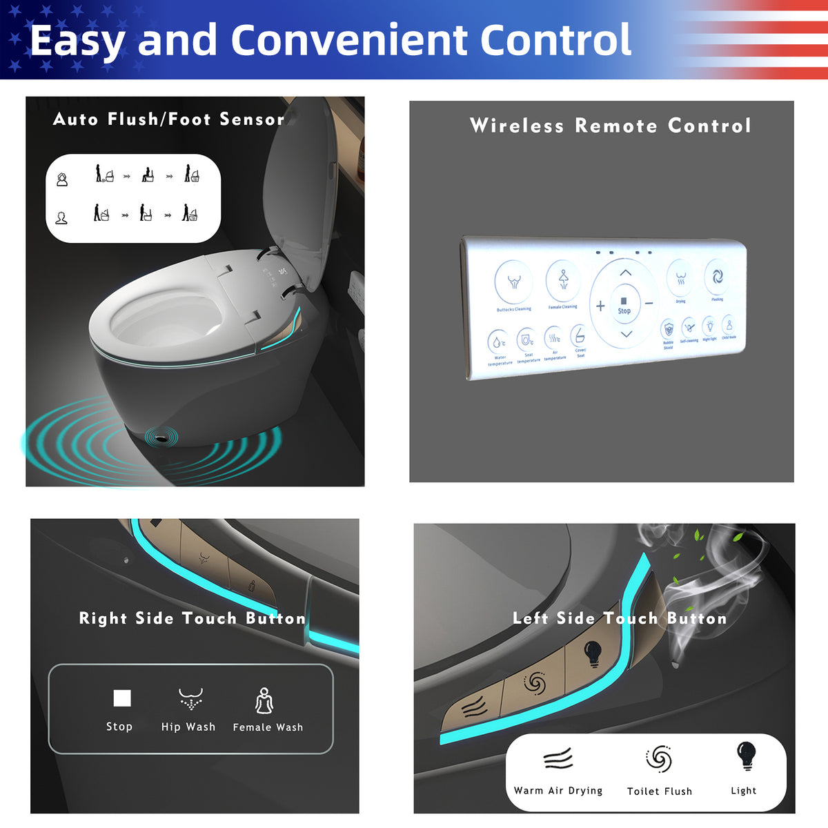 Rainlex Tankless Smart Bidet Toilet with Auto Open Lid, Heated Seat, Warm Water Wash, Dryer, Foot Sensor & Remote Control(T50)