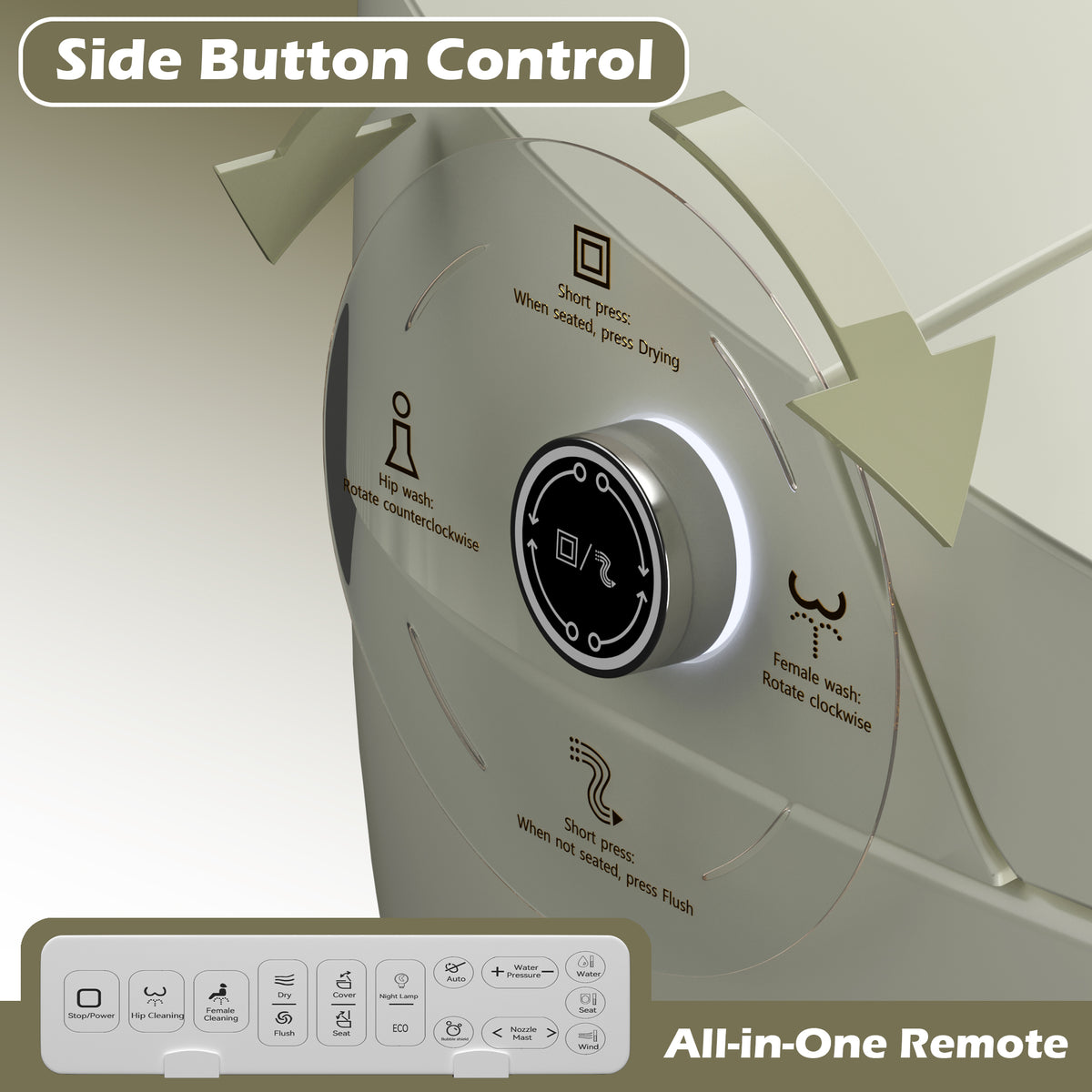 Rainlex ADA Smart Bidet Toilet with Auto Flush, Heated Seat, Warm Water Wash, Dryer, Foot Kick Sensor, Night Light & Remote Control(T51)