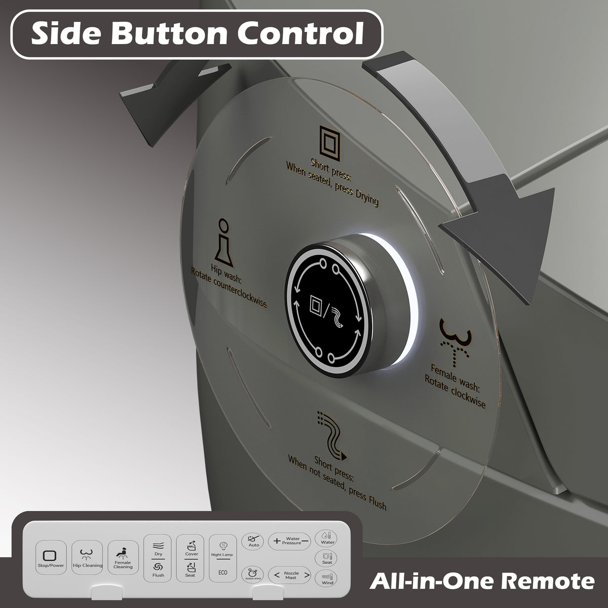 Rainlex ADA Smart Bidet Toilet with Auto Flush, Heated Seat, Warm Water Wash, Dryer, Foot Kick Sensor, Night Light & Remote Control(T51)