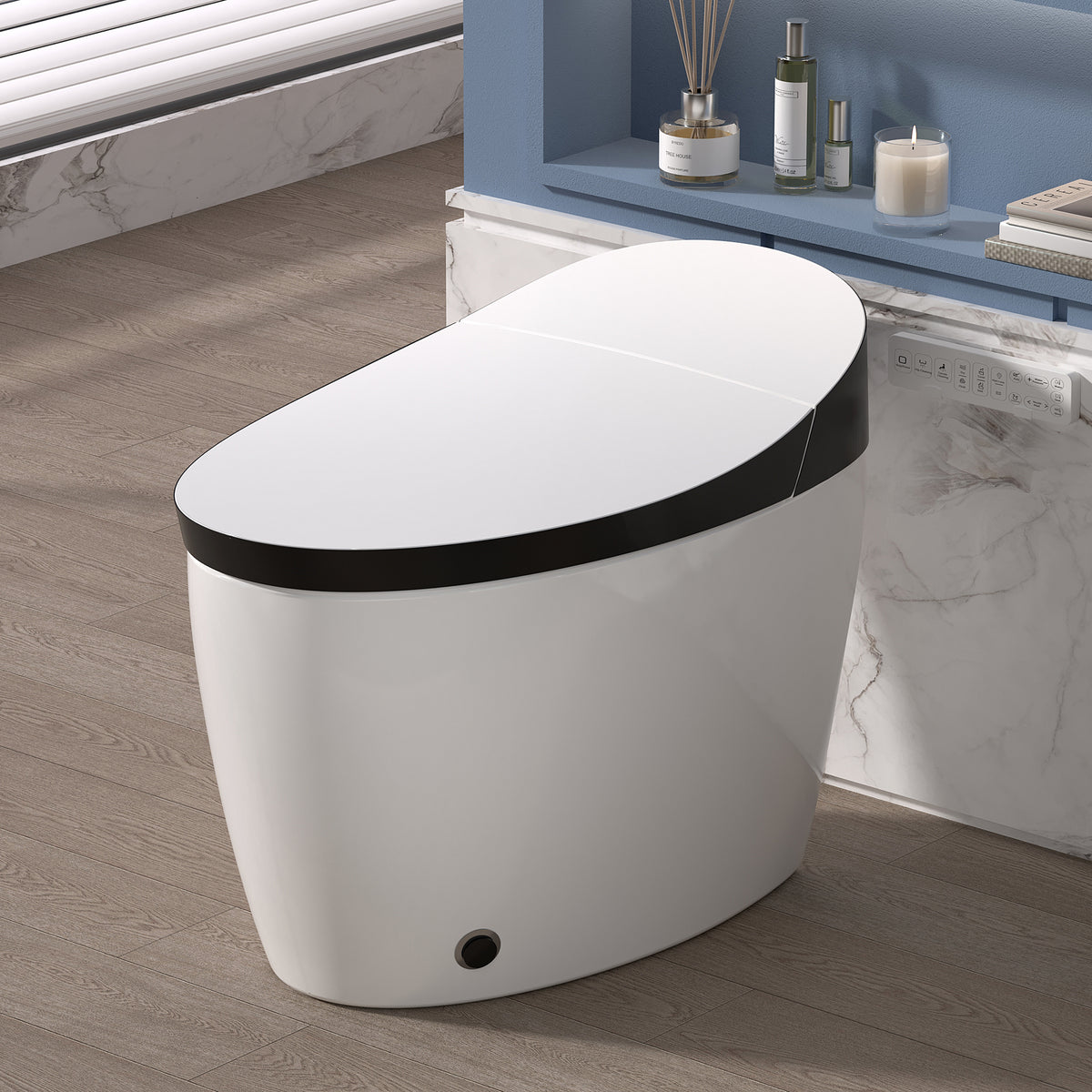Rainlex ADA Smart Bidet Toilet with Auto Flush, Heated Seat, Warm Water Wash, Dryer, Foot Kick Sensor, Night Light & Remote Control(T51)