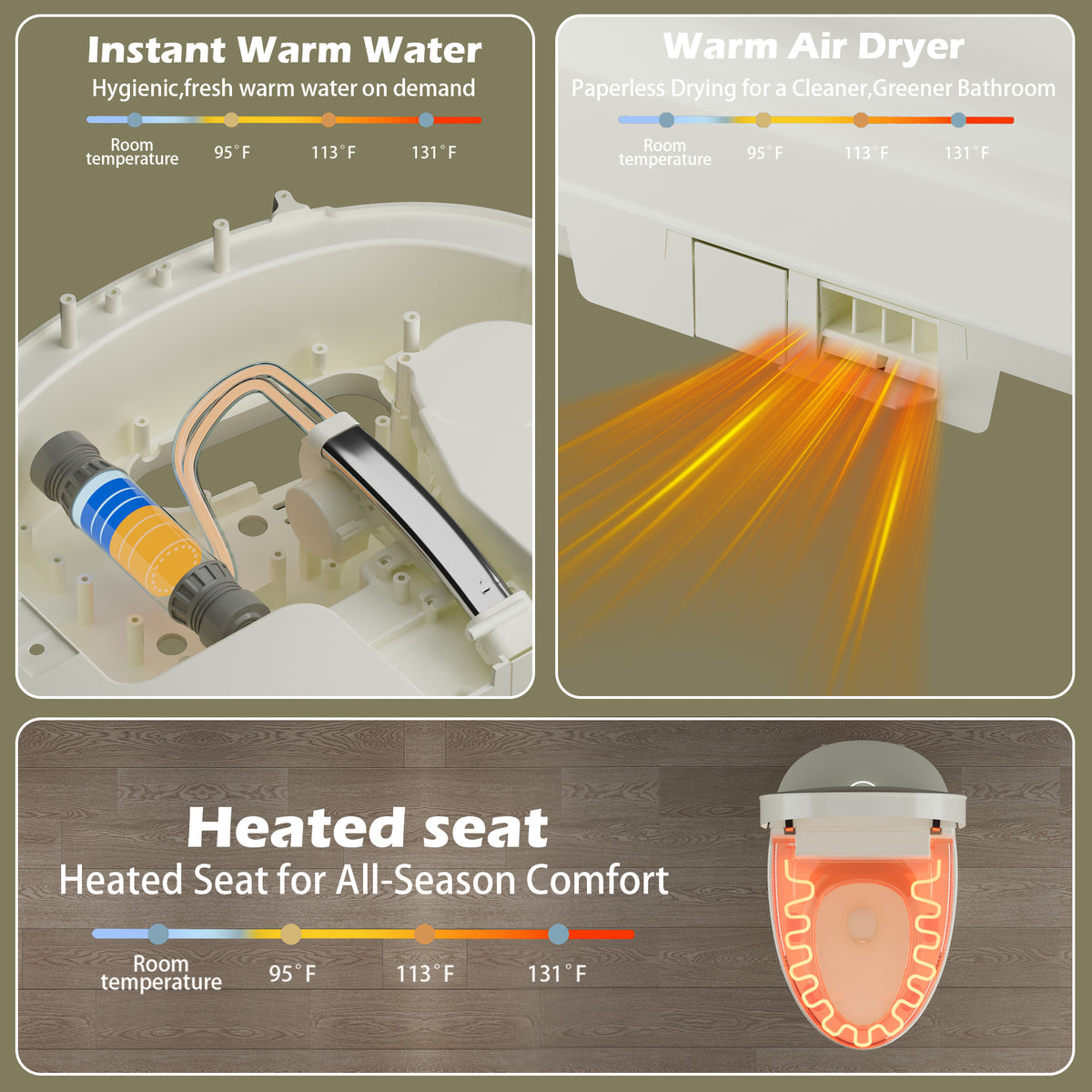 Rainlex Smart Bidet Toilet with Heated Seat, Warm Water Wash, Dryer, Auto Flush, Foot Kick Sensor, Night Light & Remote Control(T52)