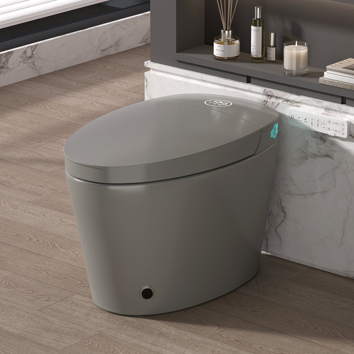 Rainlex Smart Bidet Toilet with Heated Seat, Warm Water Wash, Dryer, Auto Flush, Foot Kick Sensor, Night Light & Remote Control(T52)