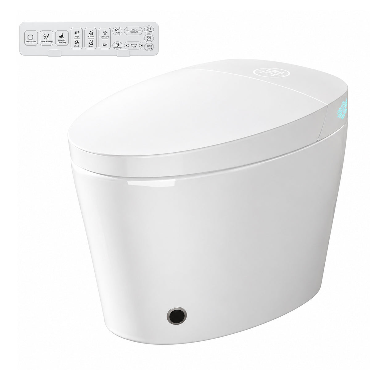 Rainlex Smart Bidet Toilet with Heated Seat, Warm Water Wash, Dryer, Auto Flush, Foot Kick Sensor, Night Light & Remote Control(T52)