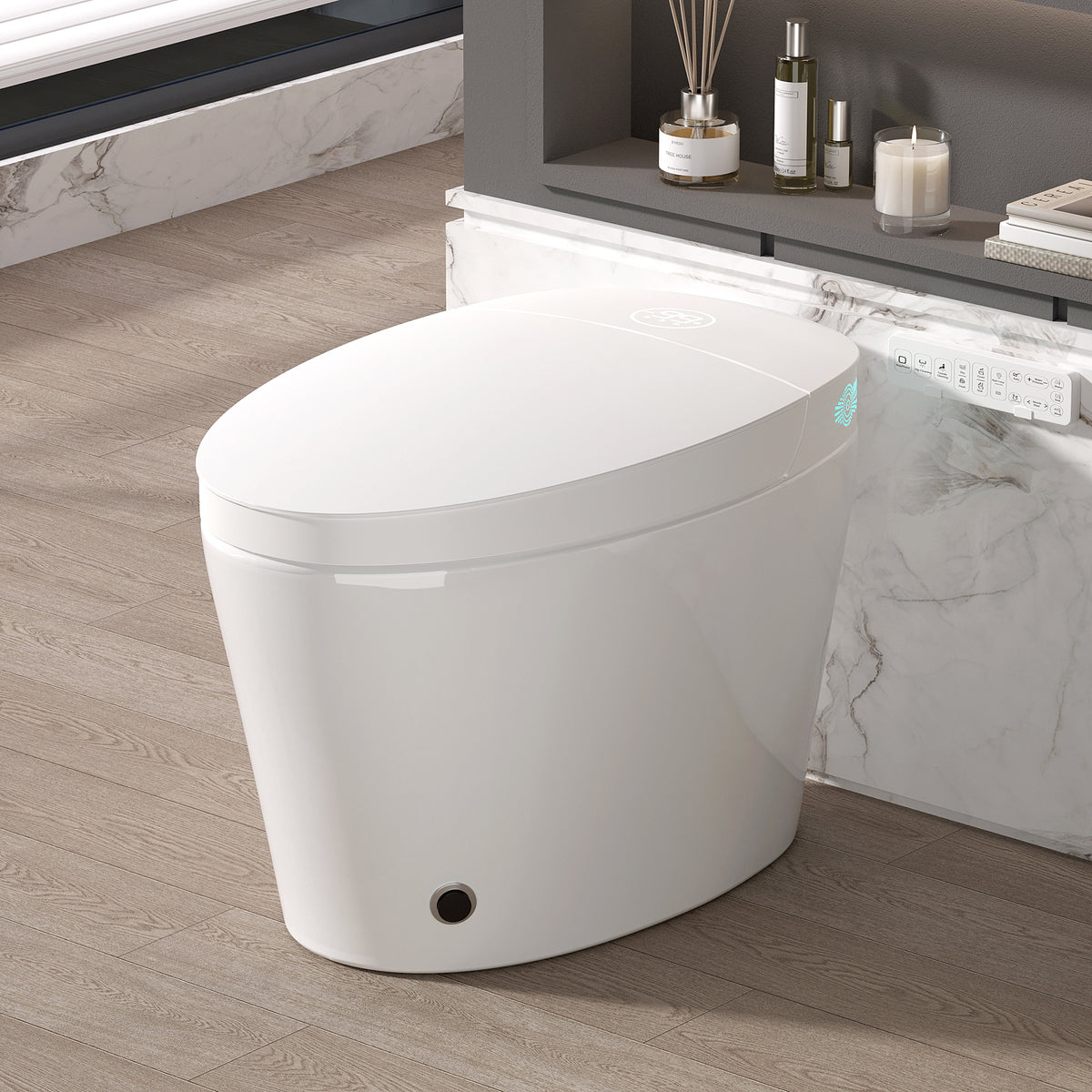 Rainlex Smart Bidet Toilet with Heated Seat, Warm Water Wash, Dryer, Auto Flush, Foot Kick Sensor, Night Light & Remote Control(T52)