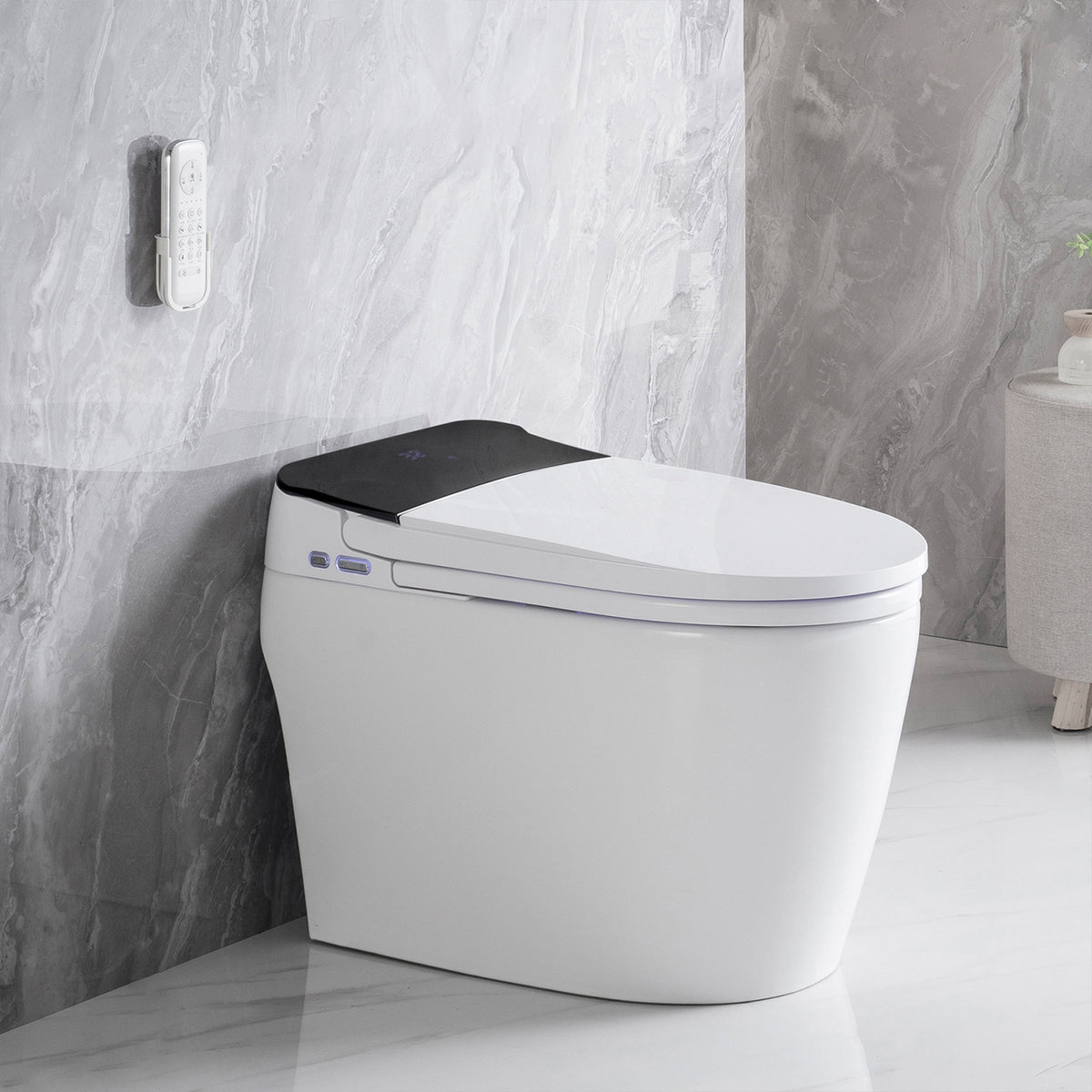 Rainlex Elongated Smart Bidet Toilet with Auto Open Lid, Heated Seat, Warm Water Wash, Dryer, Foot Sensor, Night Light & Remote Control(T53)