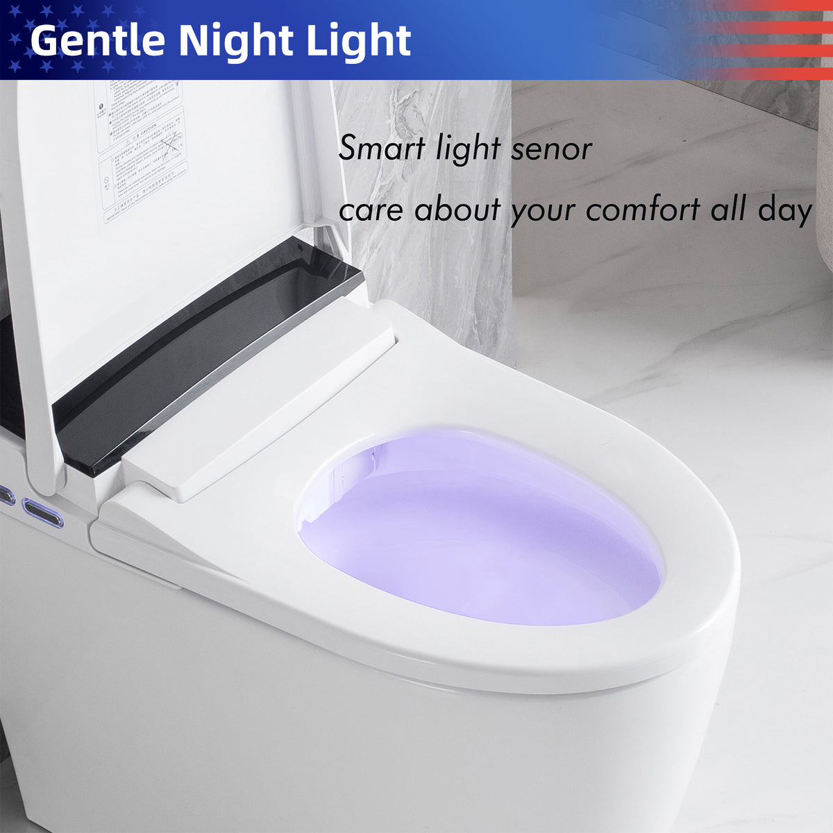 Rainlex Elongated Smart Bidet Toilet with Auto Open Lid, Heated Seat, Warm Water Wash, Dryer, Foot Sensor, Night Light & Remote Control(T53)