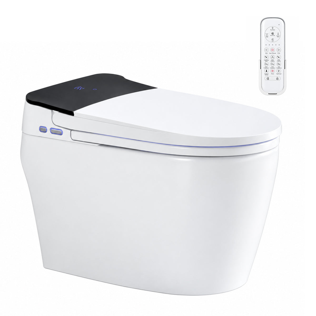 Rainlex Elongated Smart Bidet Toilet with Auto Open Lid, Heated Seat, Warm Water Wash, Dryer, Foot Sensor, Night Light & Remote Control(T53)