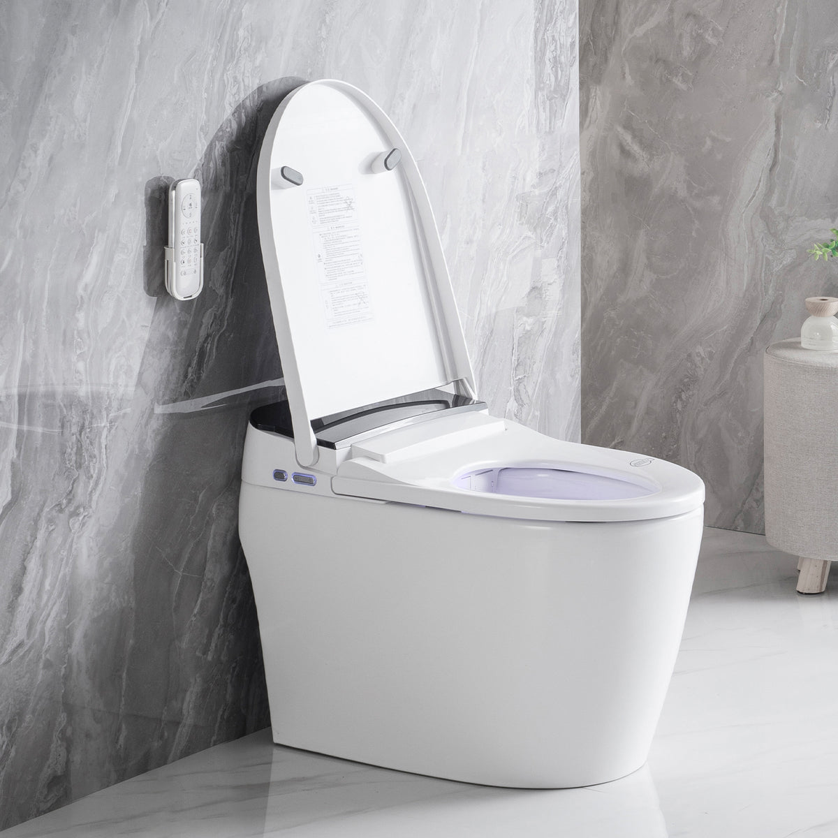 Rainlex Elongated Smart Bidet Toilet with Auto Open Lid, Heated Seat, Warm Water Wash, Dryer, Foot Sensor, Night Light & Remote Control(T53)