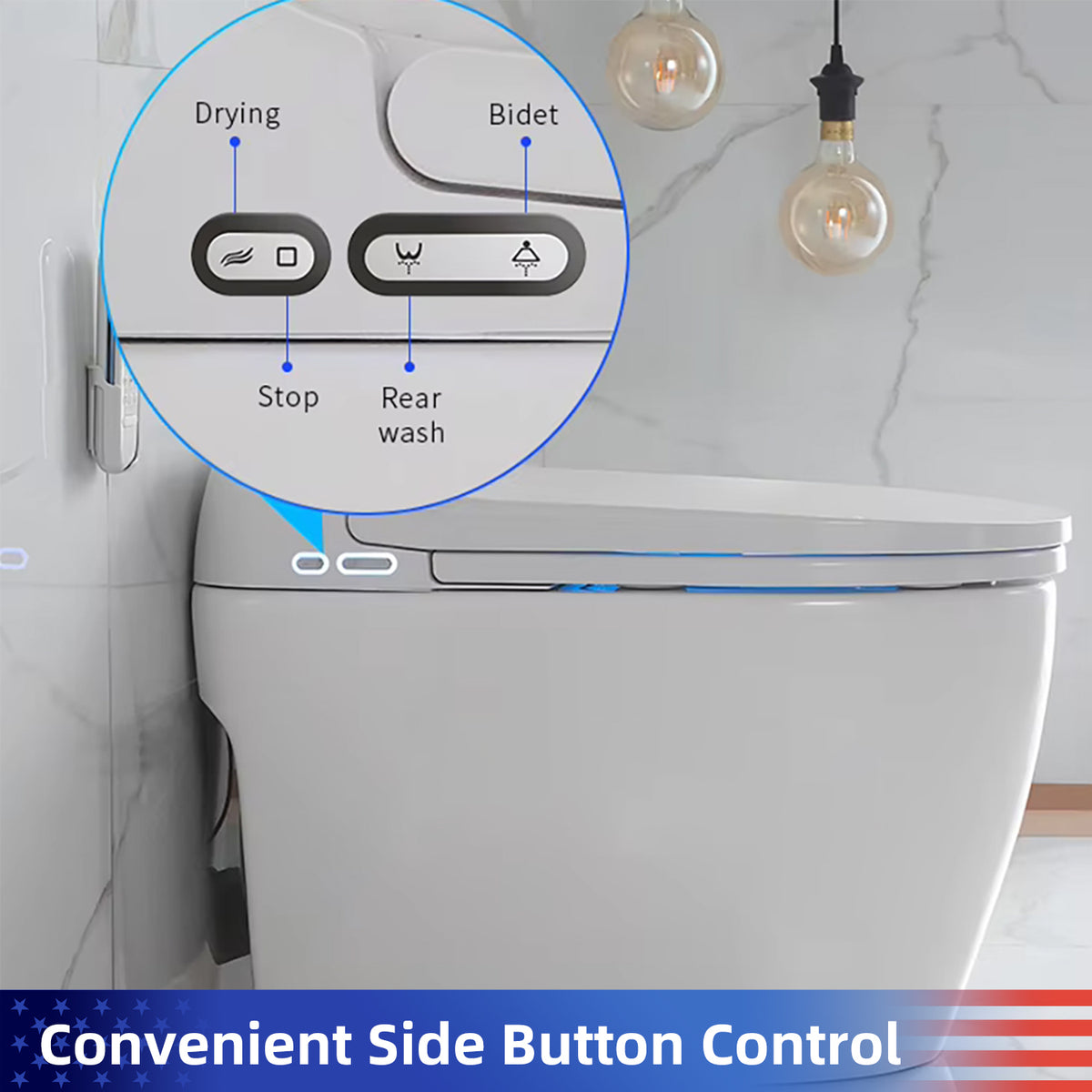 Rainlex Elongated Smart Bidet Toilet with Auto Open Lid, Heated Seat, Warm Water Wash, Dryer, Foot Sensor, Night Light & Remote Control(T53)