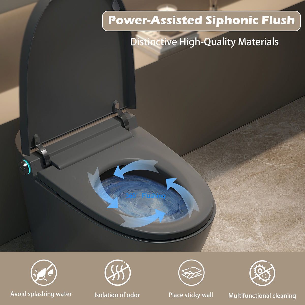 Rainlex ADA Smart Bidet Toilet with Auto Open Lid, Heated Seat, Warm Water Wash, Dryer, LED Display, Night Light & Remote Control(T54)