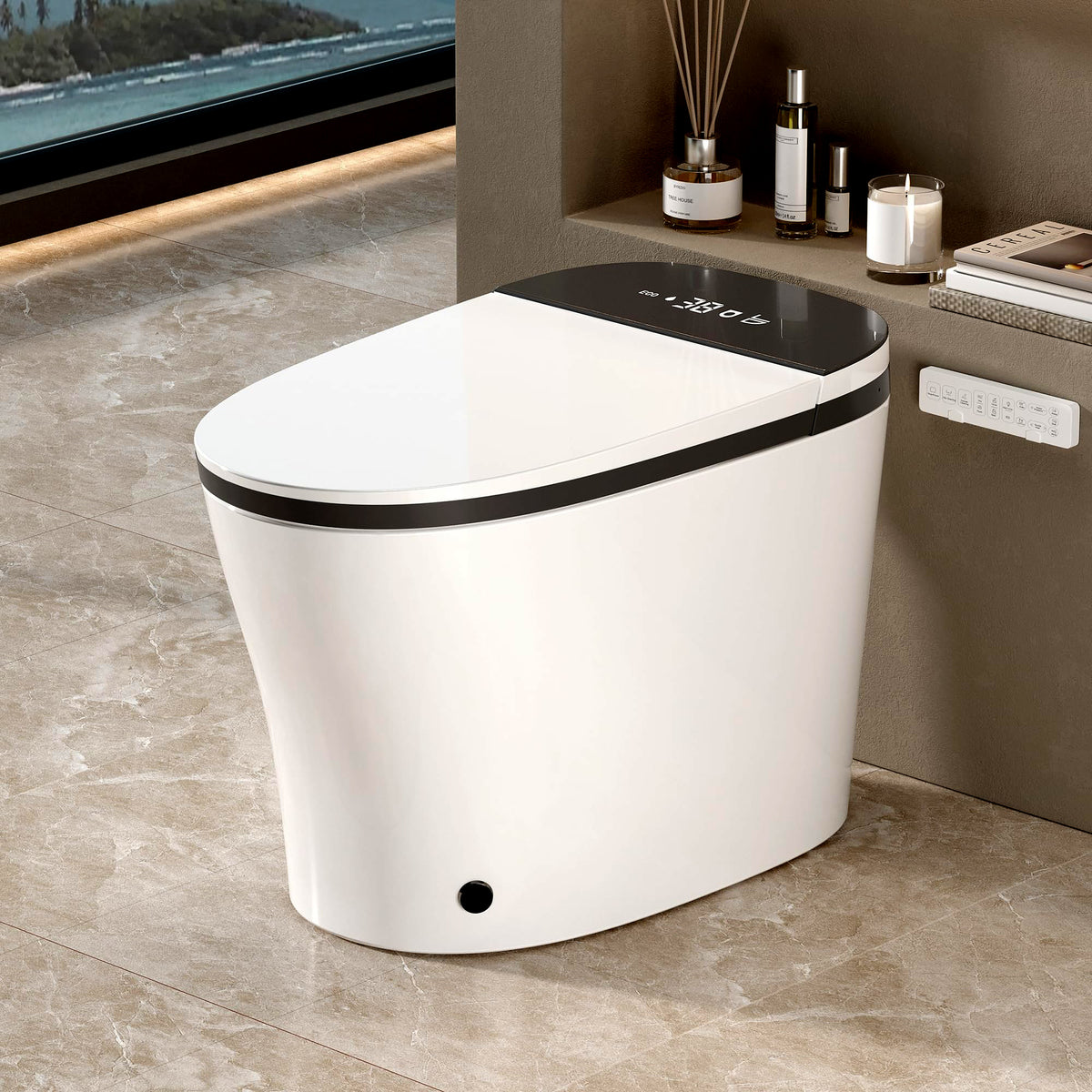 Rainlex ADA Smart Bidet Toilet with Auto Open Lid, Heated Seat, Warm Water Wash, Dryer, LED Display, Night Light & Remote Control(T54)