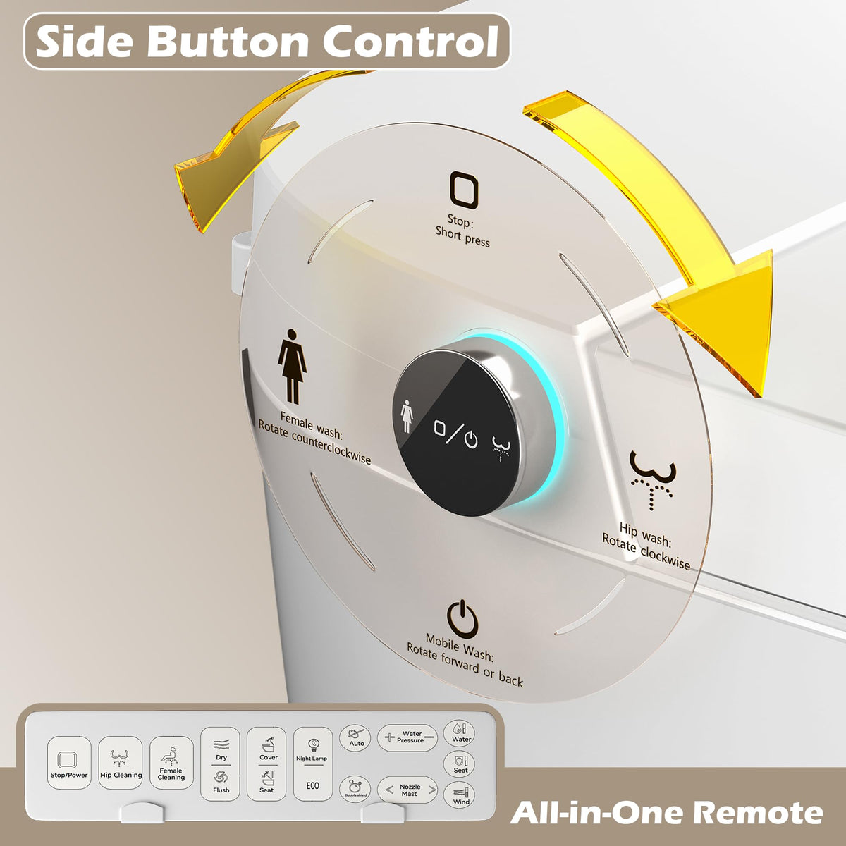 Rainlex ADA Smart Bidet Toilet with Auto Open Lid, Heated Seat, Warm Water Wash, Dryer, LED Display, Night Light & Remote Control(T54)