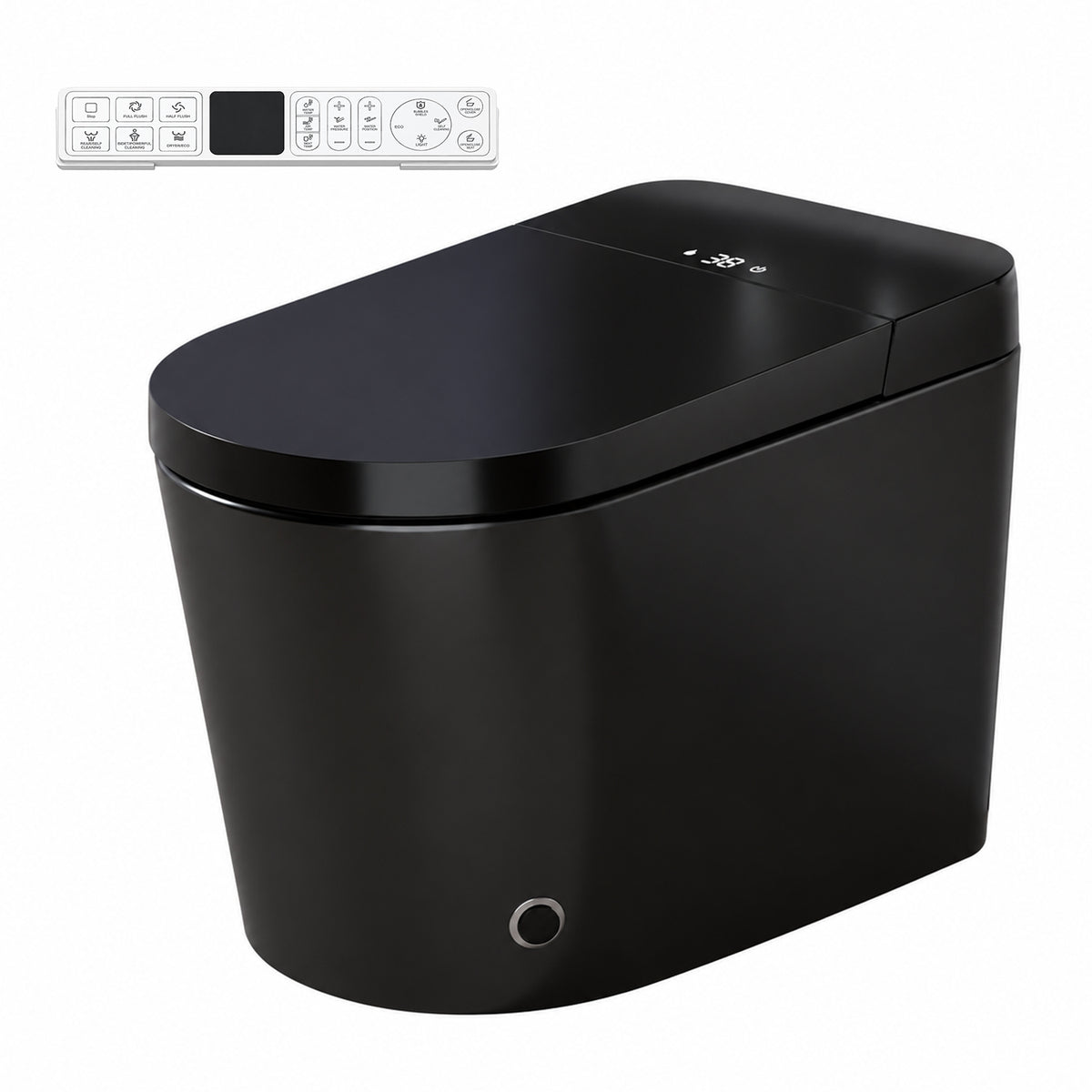 Rainlex Comfort Height Smart Bidet Toilet with Foam Shield, Auto Flush, Heated Seat, Warm Water Wash, Dryer, Bluetooth App & Remote Control(T55)