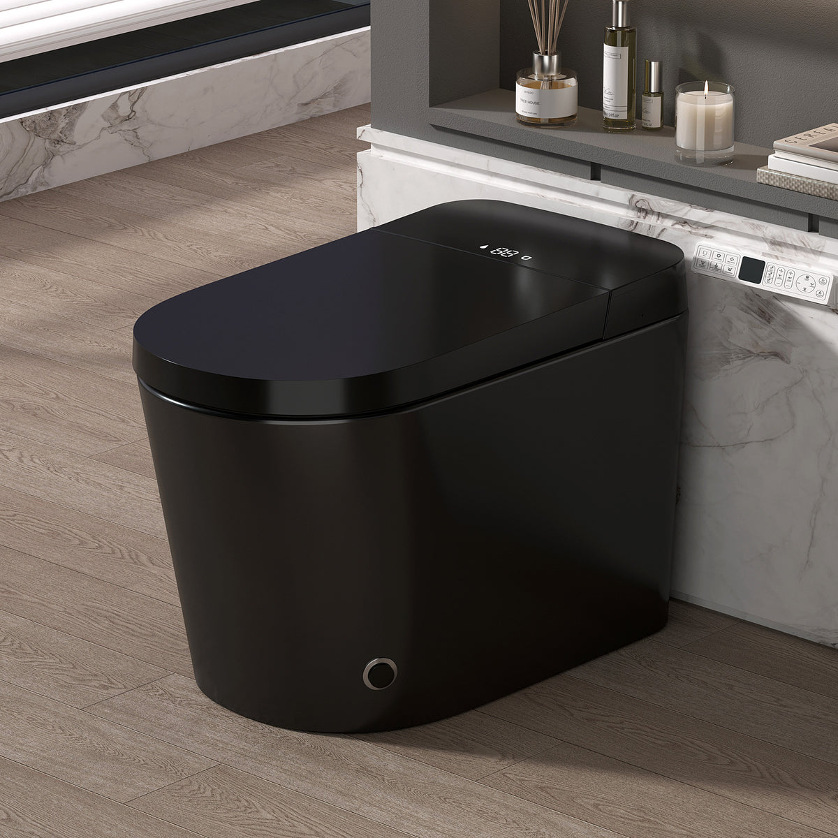 Rainlex Comfort Height Smart Bidet Toilet with Foam Shield, Auto Flush, Heated Seat, Warm Water Wash, Dryer, Bluetooth App & Remote Control(T55)
