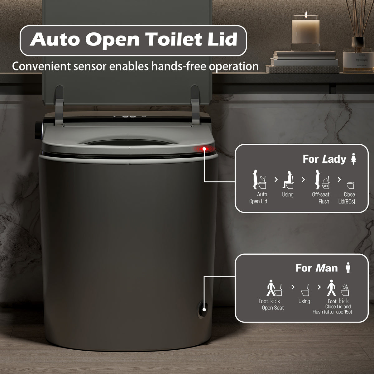 Rainlex Comfort Height Smart Bidet Toilet with Foam Shield, Auto Flush, Heated Seat, Warm Water Wash, Dryer, Bluetooth App & Remote Control(T55)