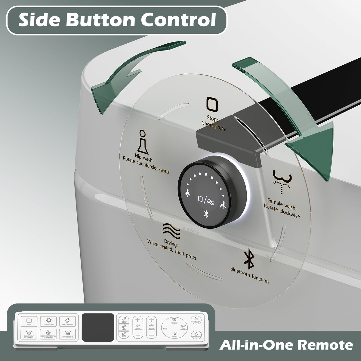 Rainlex Comfort Height Smart Bidet Toilet with Foam Shield, Auto Flush, Heated Seat, Warm Water Wash, Dryer, Bluetooth App & Remote Control(T55)