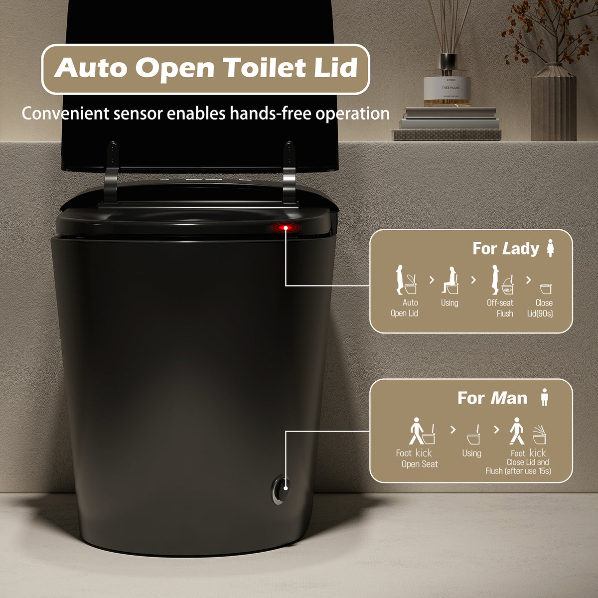Rainlex Tankless Smart Bidet Toilet with Auto Open Lid, Heated Seat, Warm Water Wash, Dryer, Foot Sensor, LED Display & Remote Control(T57)
