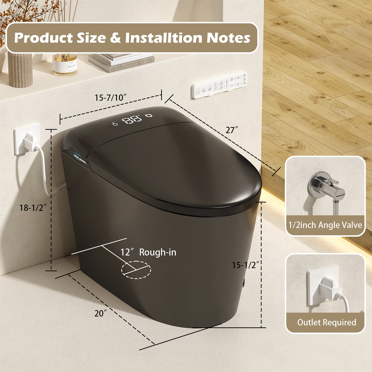 Rainlex Tankless Smart Bidet Toilet with Auto Open Lid, Heated Seat, Warm Water Wash, Dryer, Foot Sensor, LED Display & Remote Control(T57)