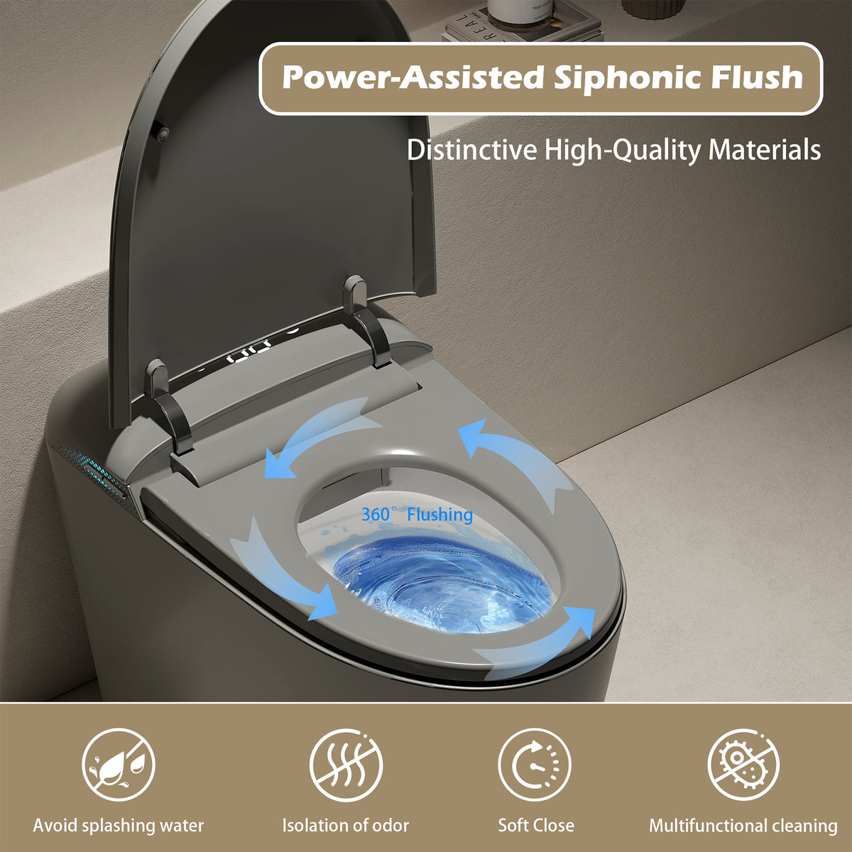 Rainlex Tankless Smart Bidet Toilet with Auto Open Lid, Heated Seat, Warm Water Wash, Dryer, Foot Sensor, LED Display & Remote Control(T57)