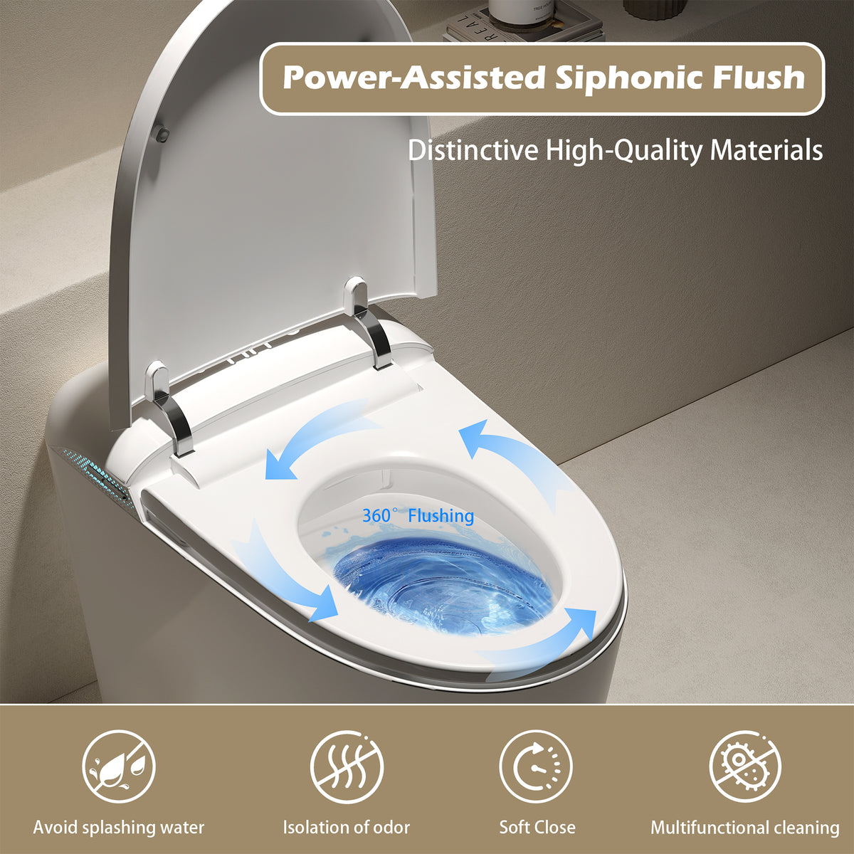 Rainlex Tankless Smart Bidet Toilet with Auto Open Lid, Heated Seat, Warm Water Wash, Dryer, Foot Sensor, LED Display & Remote Control(T57)