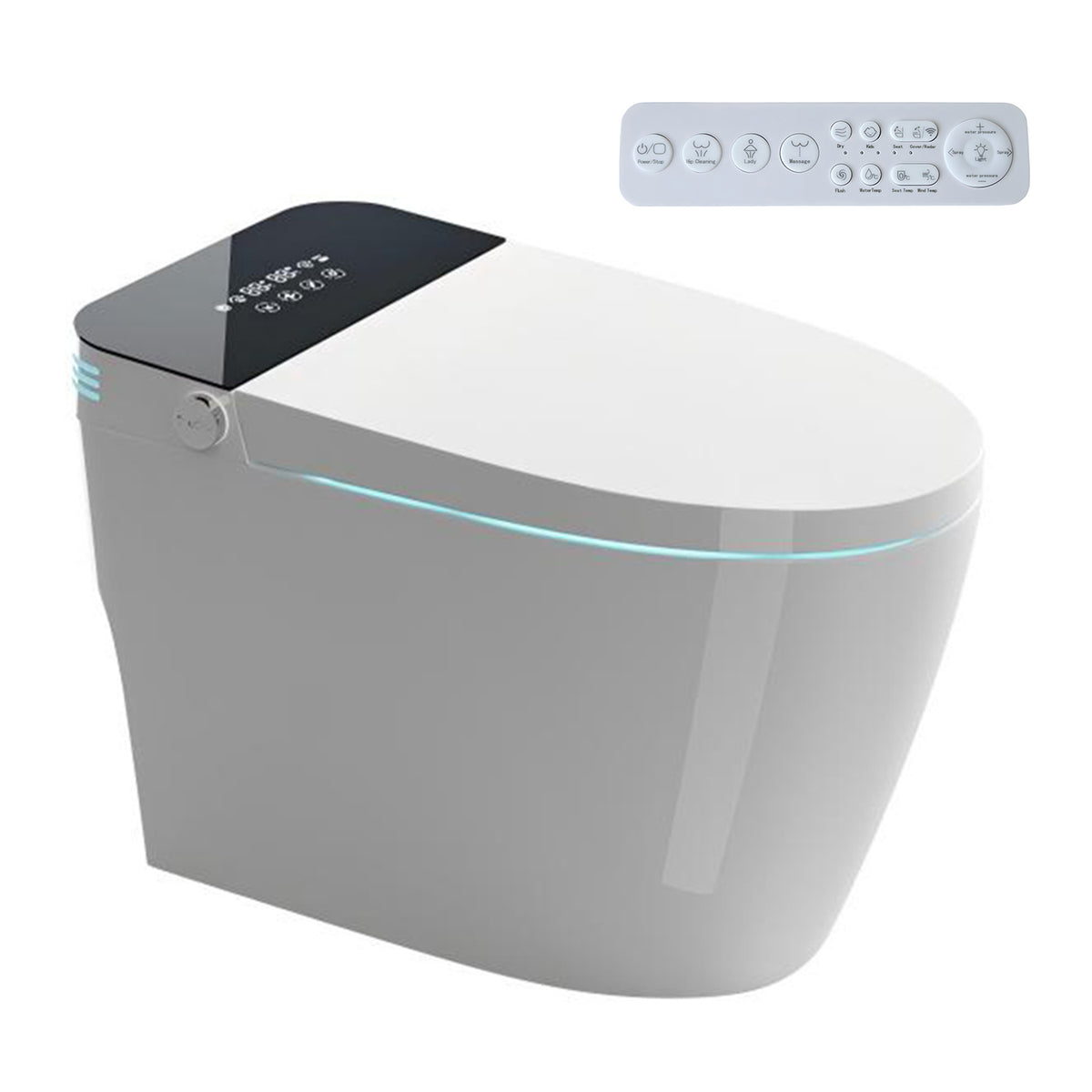 Rainlex Tankless Smart Bidet Toilet with Heated Seat, Warm Water Wash, Dryer, Foot Sensor, LED Display & Remote Control(T59)
