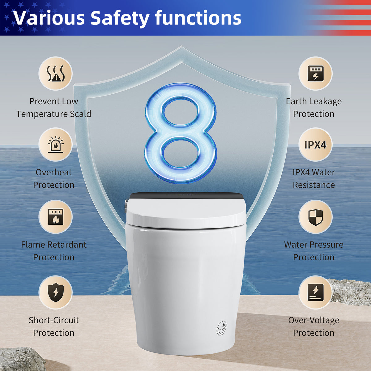 Rainlex Tankless Smart Bidet Toilet with Radar Sensor Auto Lid, Heated Seat, Warm Water Wash, Dryer, Foot Sensor, LED Display & Remote Control(T60)