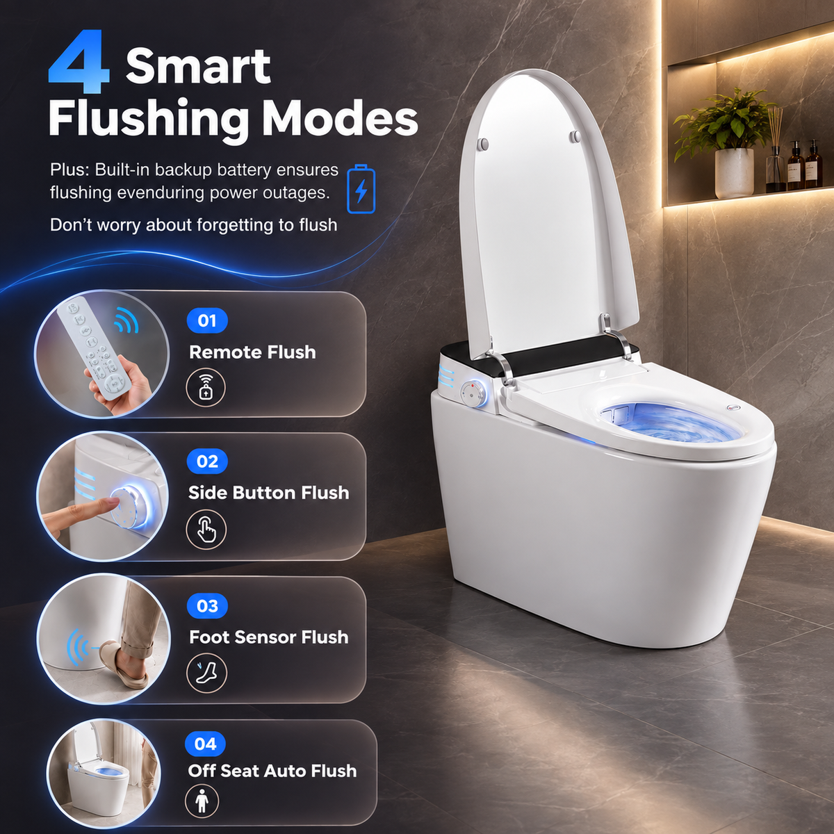 Rainlex Smart Bidet Toilet with Built-in Booster Tank, Radar Sensor Auto Lid, Heated Seat, Warm Water Wash, Dryer, Self-Cleaning Nozzle & Remote Control(T61)