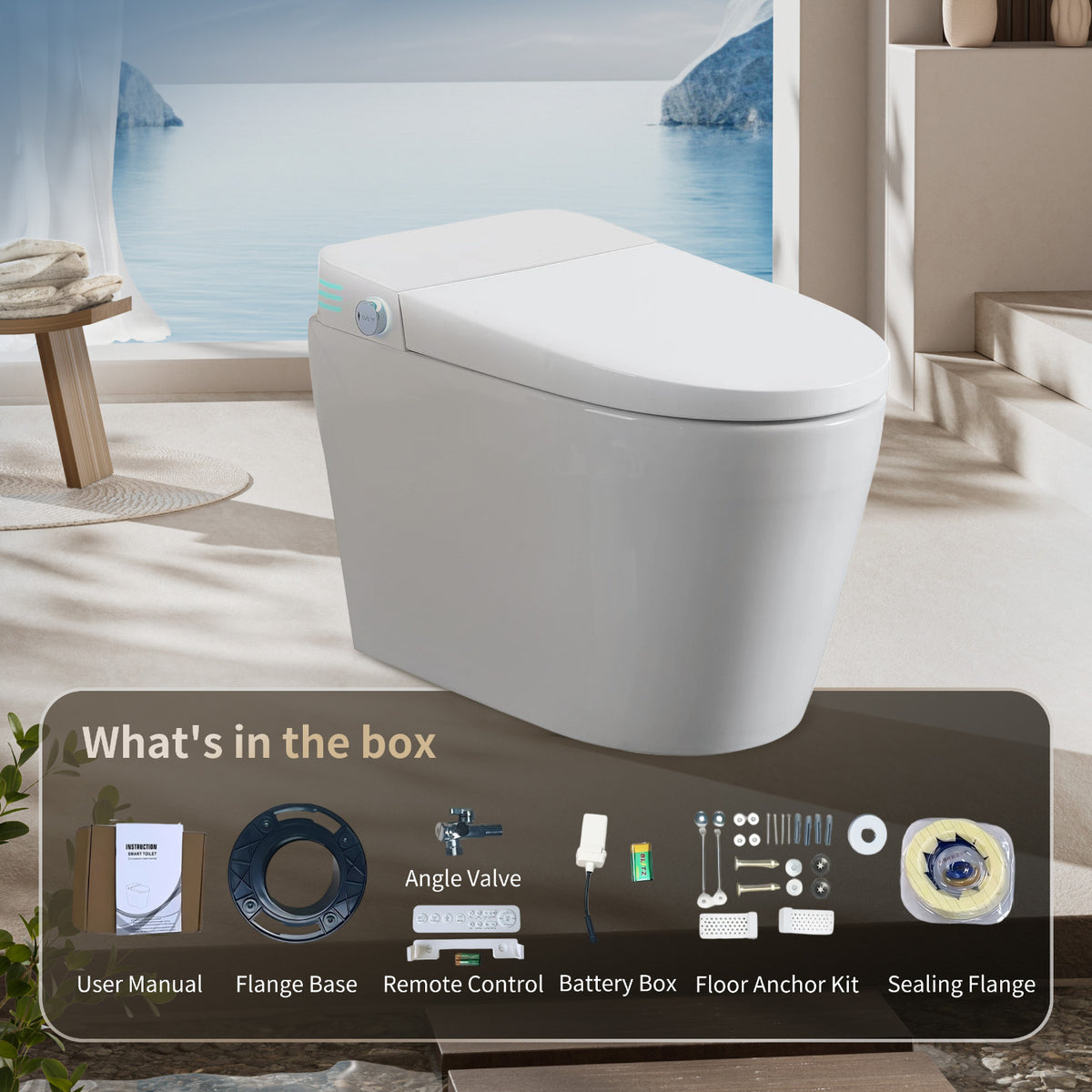 Rainlex Premium Tankless Smart Bidet Toilet with Radar Sensor Auto Lid, Heated Seat, Warm Water Wash, Dryer, Self-Cleaning Nozzle & Remote Control(T63)
