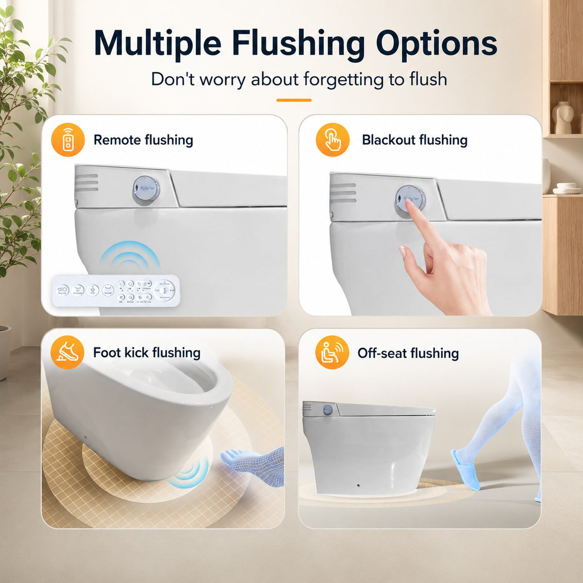 Rainlex Smart Bidet Toilet with Built-in Booster Tank, Radar Sensor Auto Lid, Heated Seat, Warm Water Wash, Dryer, Self-Cleaning Nozzle & Remote Control(T64)